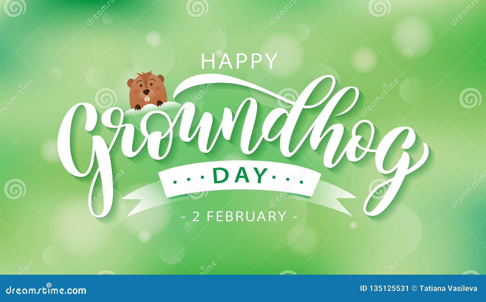 happy groundhog day. hand drawn lettering text with cute groundhog. 2 february.  