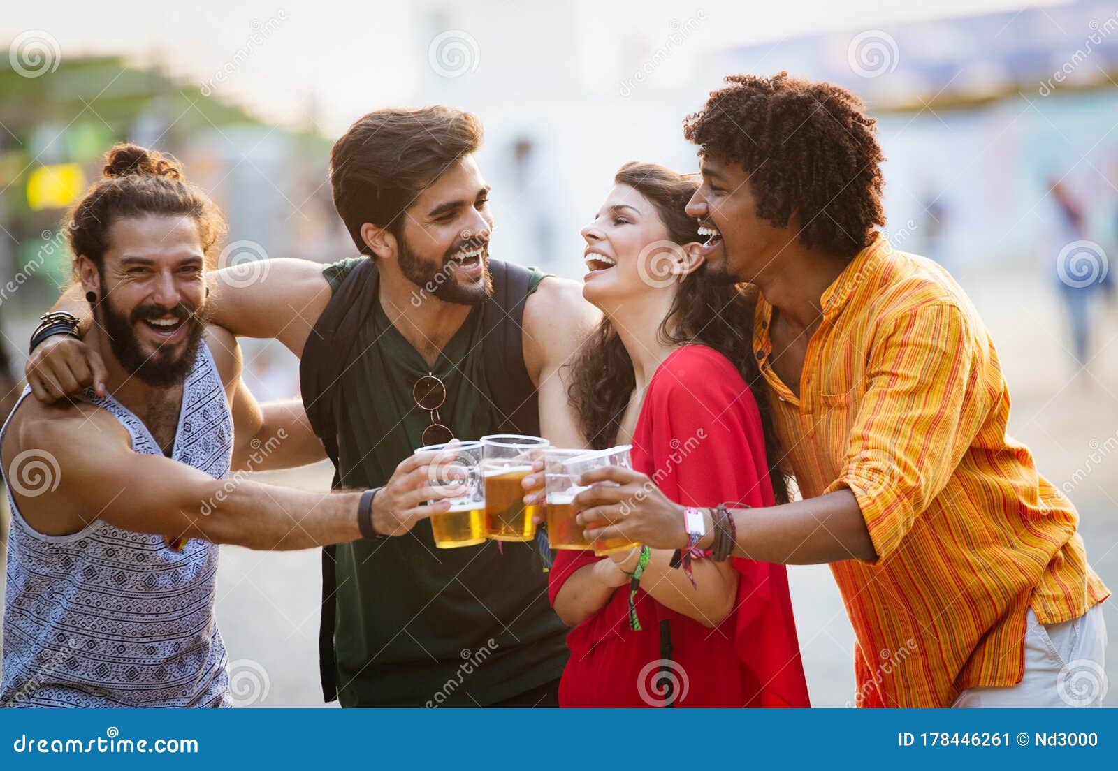 happy group of friends having fun, travelling and smiling