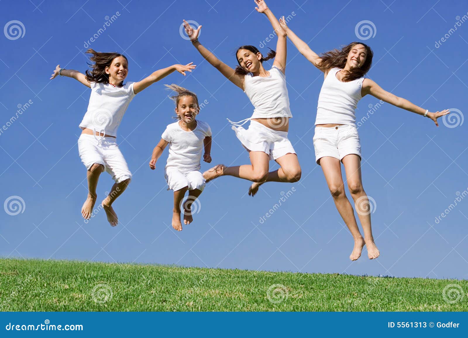 Happy Group Jumping at Summer Camp Stock Image Image of happy
