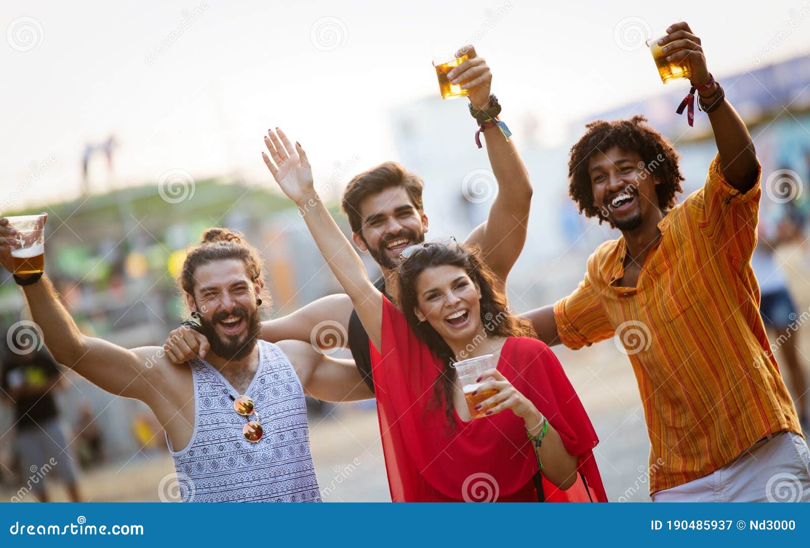 Happy Young People Attending Festivals at Summer Having Fun Stock Image ...