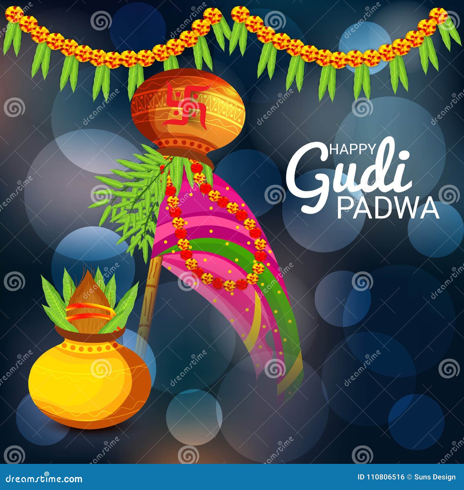 Happy Gudi Padwa Marathi New Year. Stock Illustration - Illustration of  india, celebration: 110806516