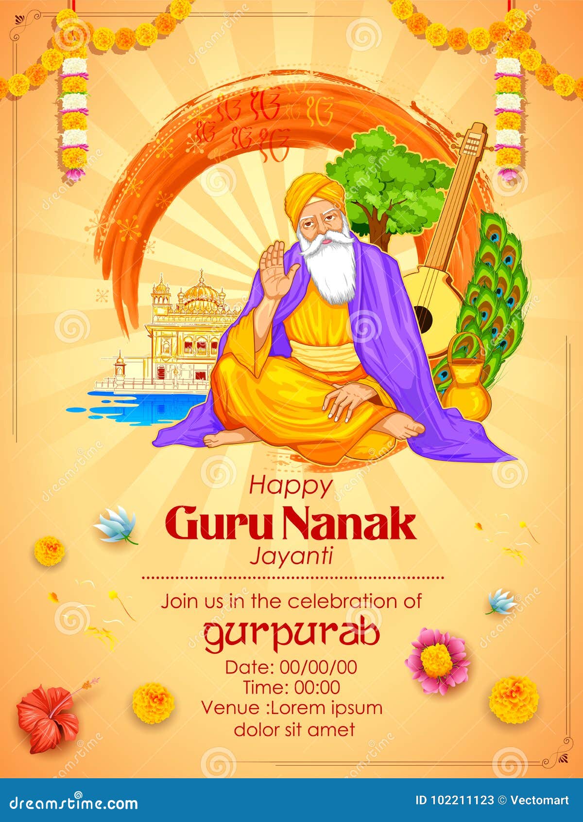 happy gurpurab, guru nanak jayanti festival of sikh celebration background