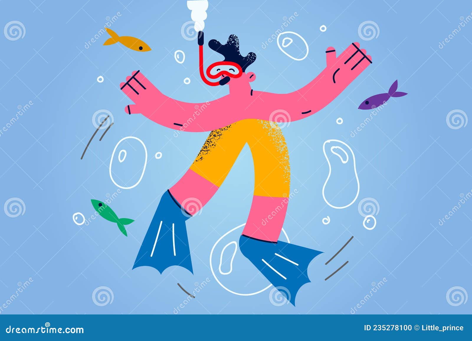 Happy Guy in Scuba Snorkeling Under Water Stock Vector - Illustration ...