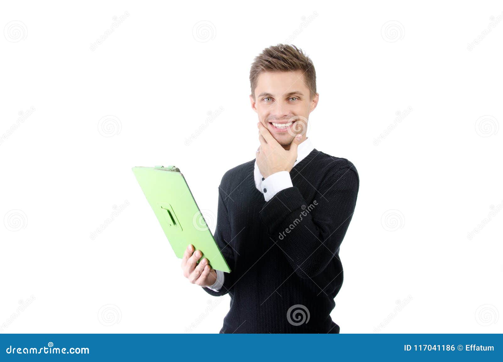 Happy Guy with the Tablet. Attractive Guy with the Tablet. White