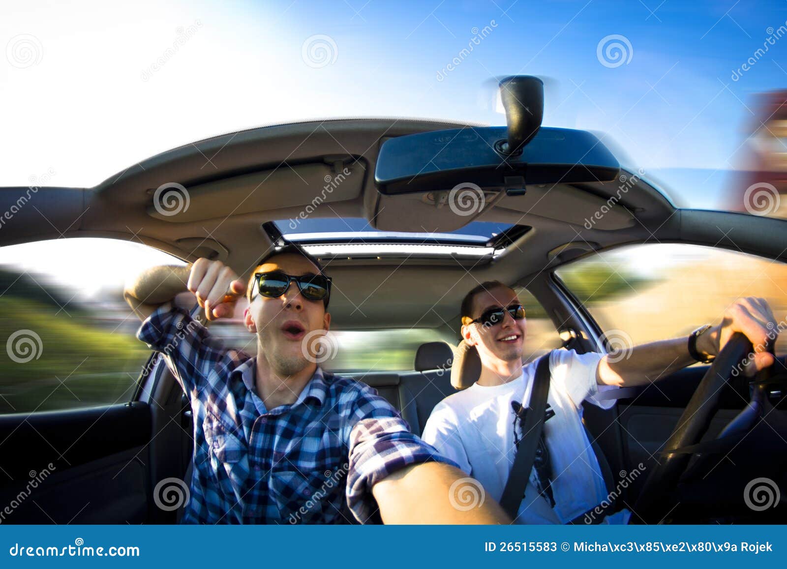 Happy guys in car stock image. Image of mirror, sunglasses 26515583