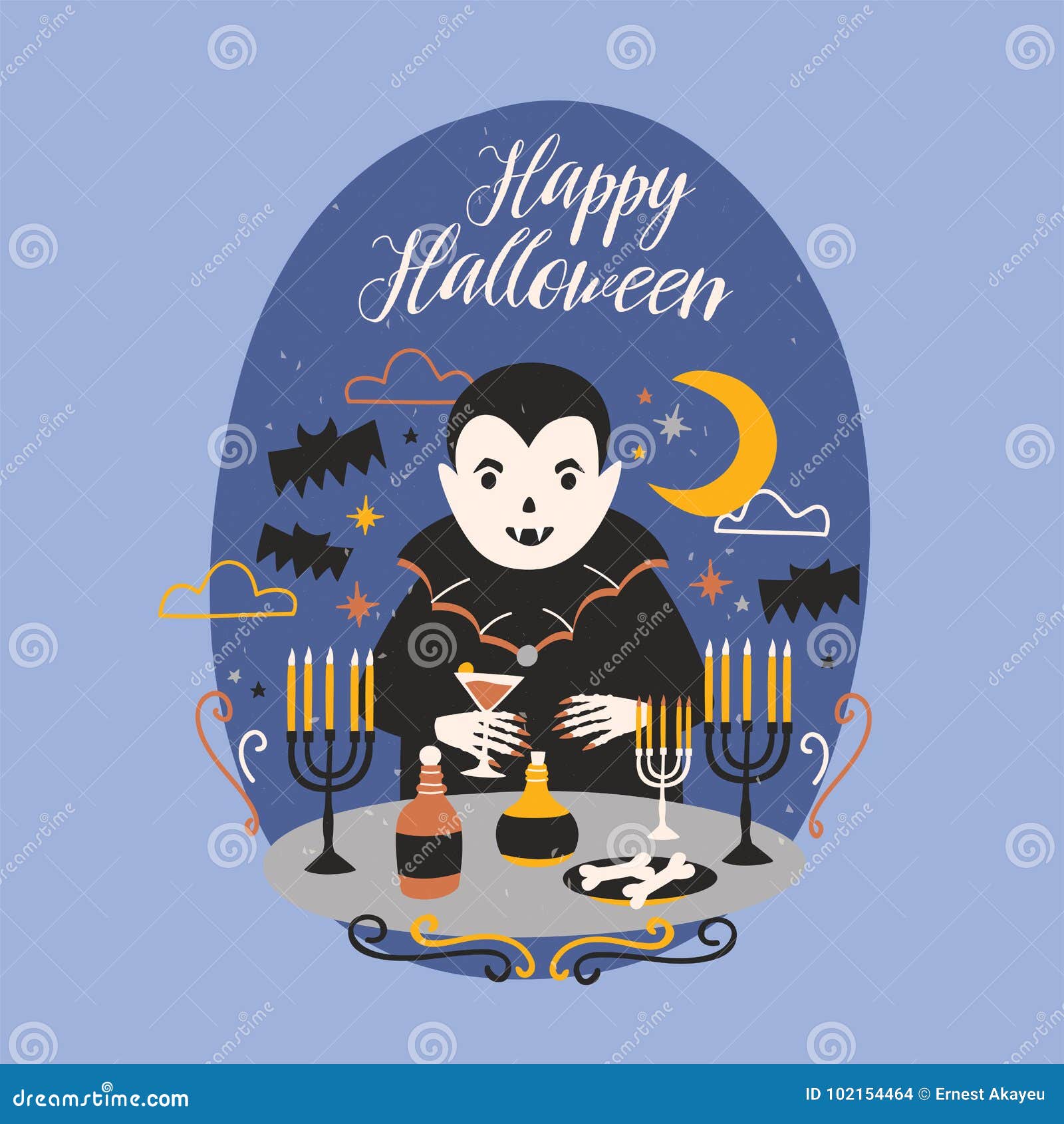 Happy Halloween. Cartoon Dracula Vampire in the night background . Vector  illustration. Stock Vector