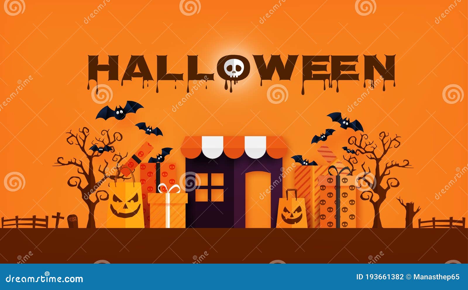 Happy Halloween Banner or Sale Background Paper Cut Style Stock Vector -  Illustration of offer, october: 193661382