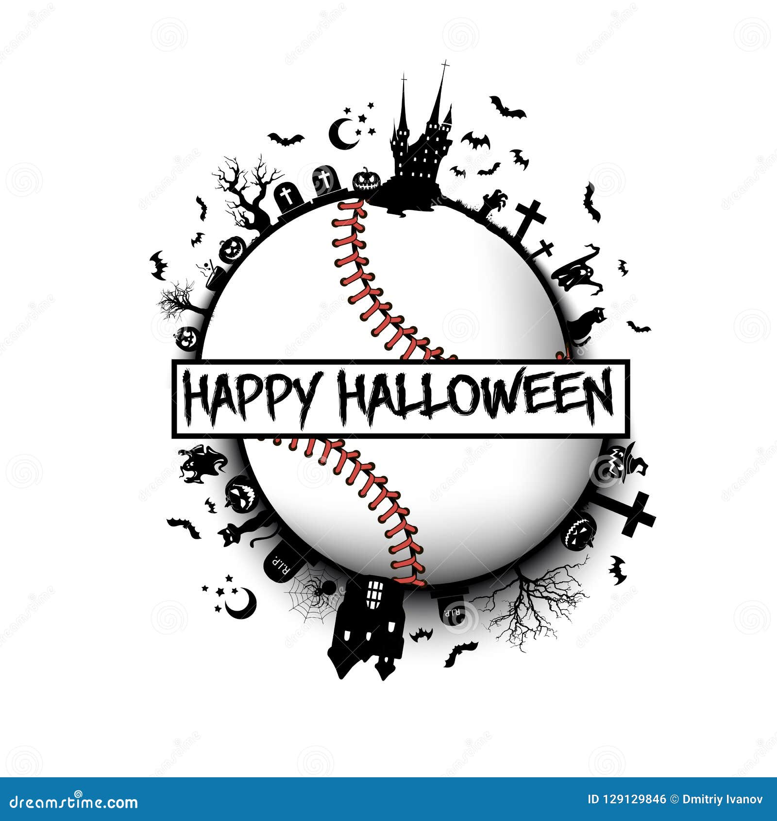 Happy Halloween and Baseball Ball Stock Vector - Illustration of ghost