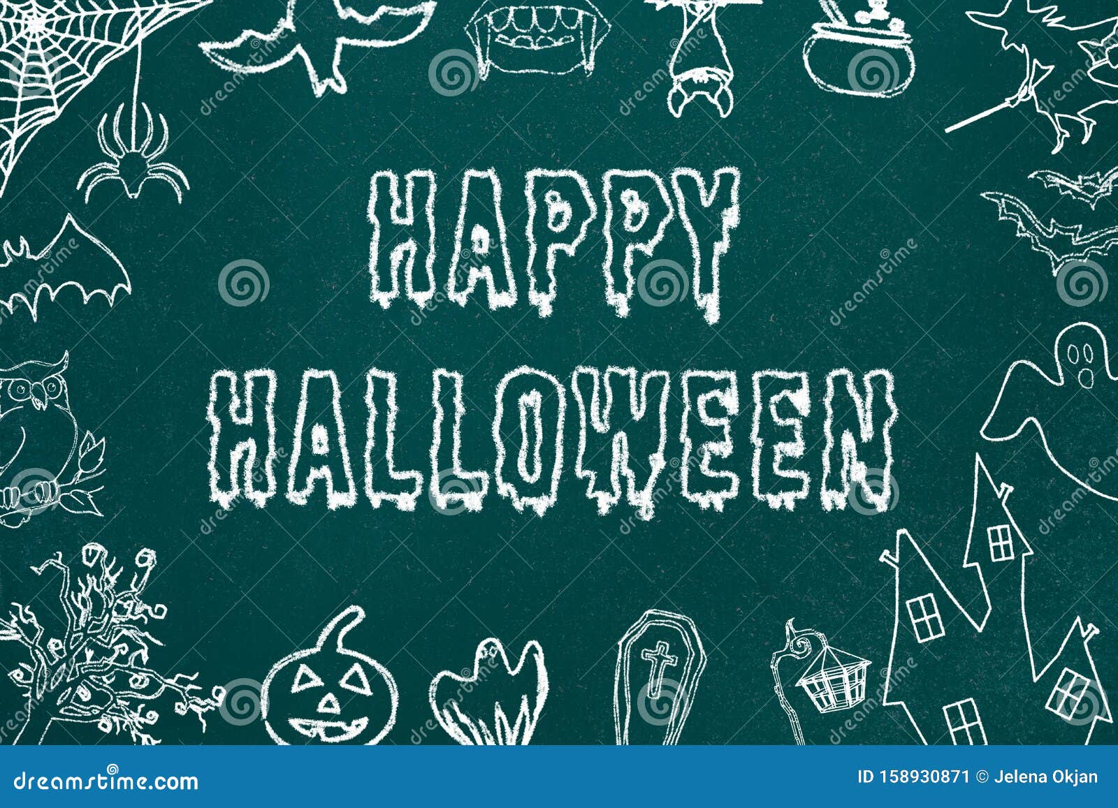 Happy Halloween Chalkboard Background. Halloween Symbols Stock