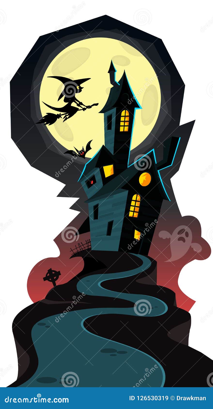 happy halloween cozy haunted house  on a white background.