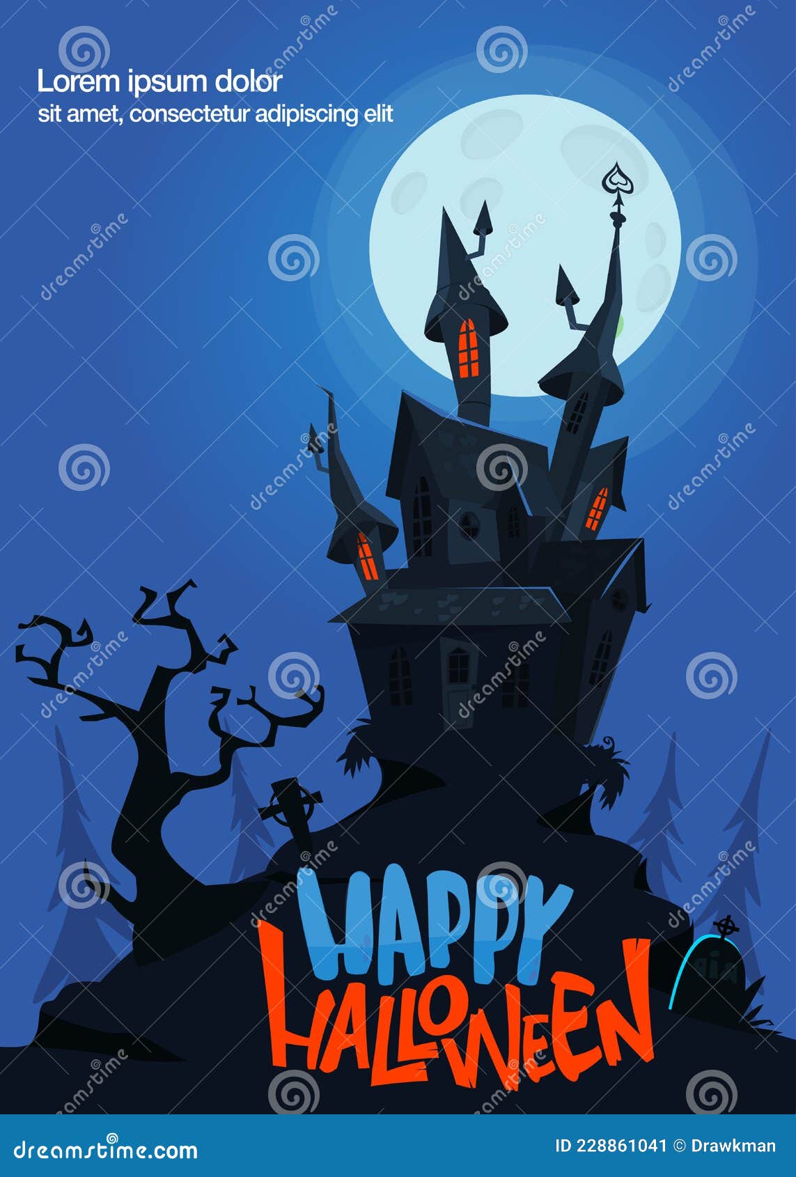 Happy Halloween Haunted House Cartoon Illustration. Vector Horror Scary  Mansion on the Night Background with Moon Stock Vector - Illustration of  backdrop, holiday: 228861041