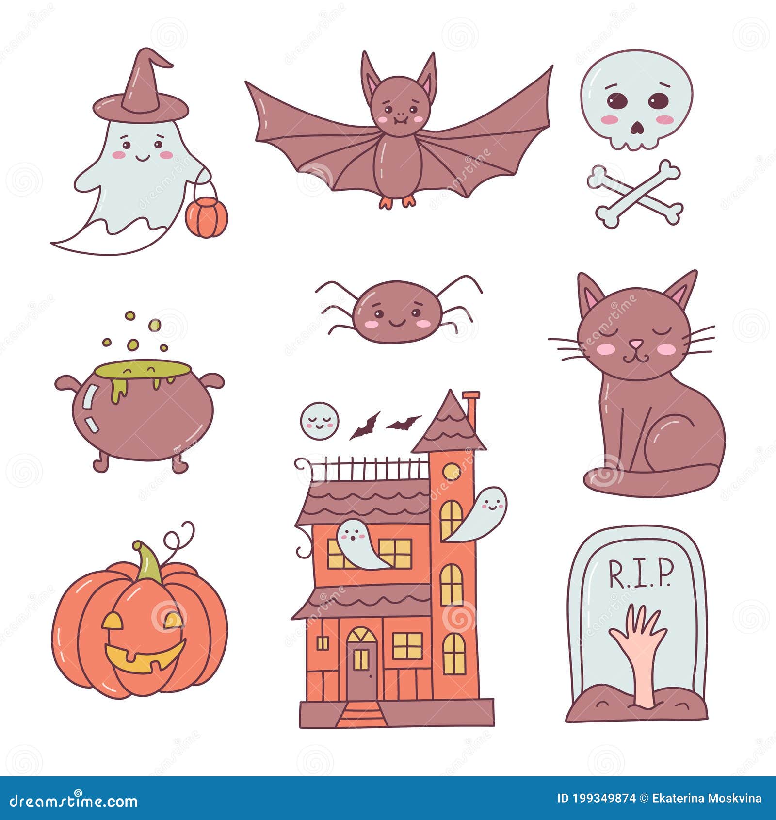 Kawaii halloween icons set stock vector. Illustration of ghost - 199349874