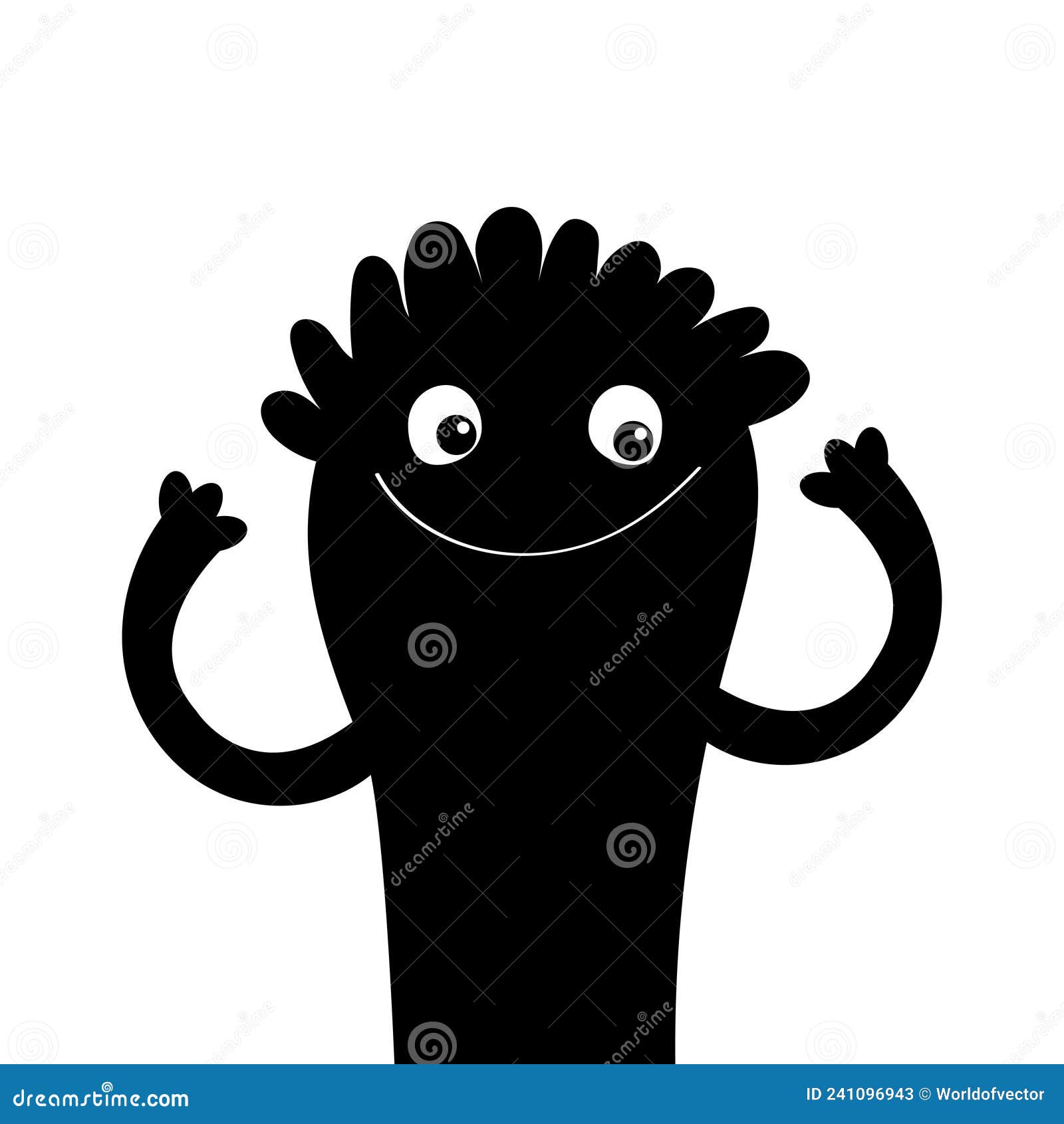 Happy Halloween. Monster Black Head Face Silhouette. Hands Up. Two Eyes,  Happy Mouth, Hair Fur Stock Vector - Illustration of kawaii, holiday:  241096943