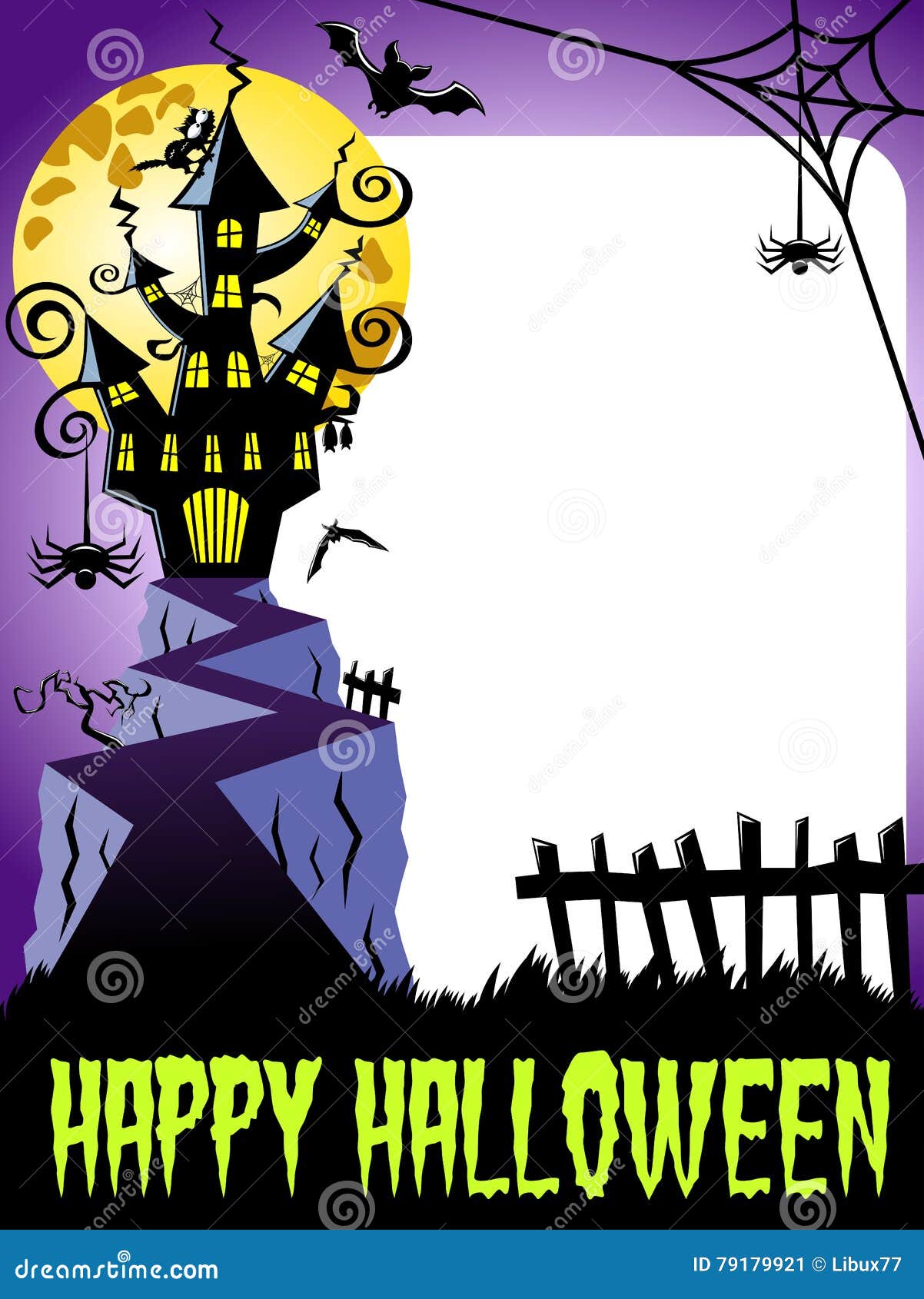 Happy Halloween Photo Frame Vertical Haunted Castle Big Full Moon Stock ...