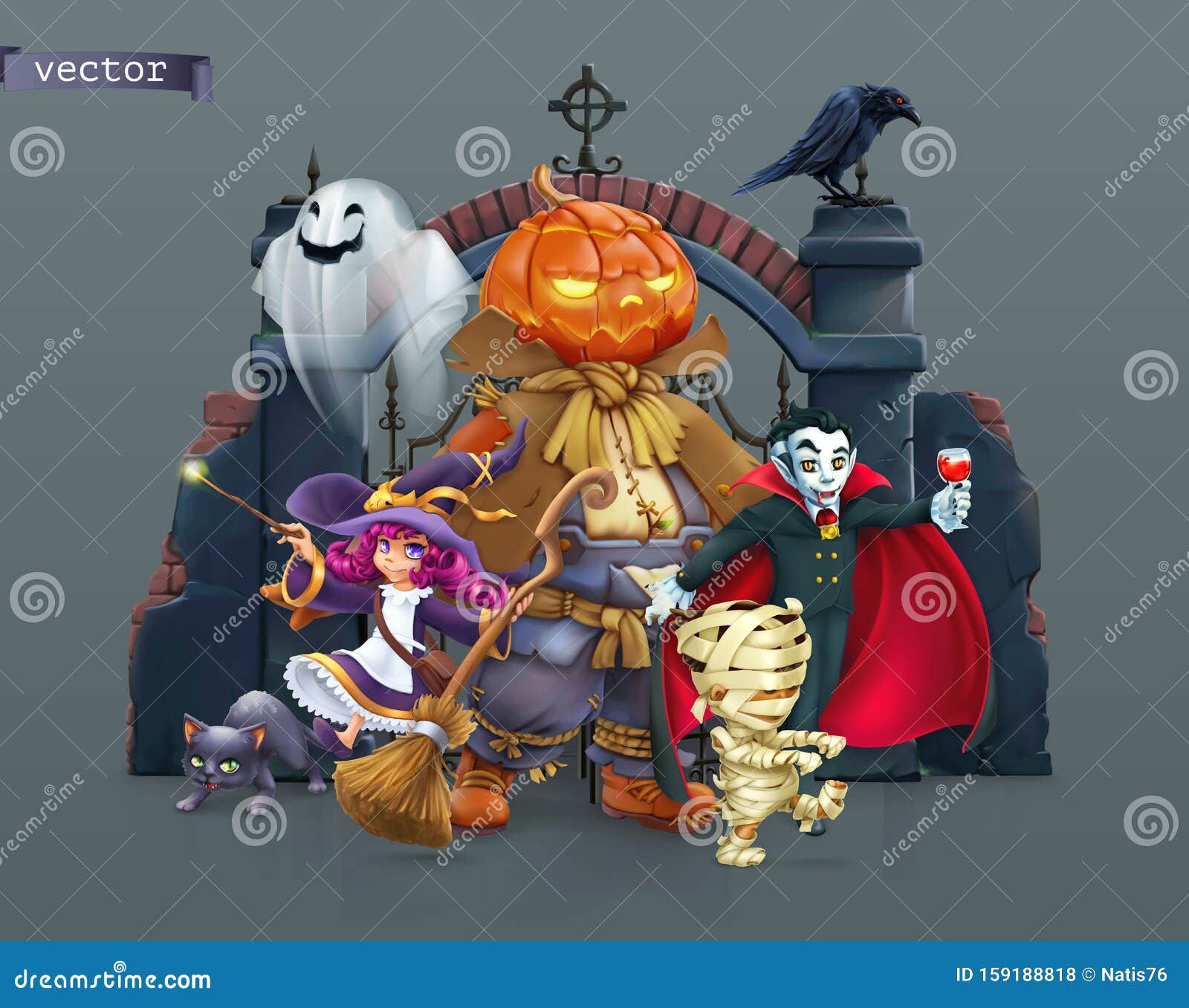 Halloween night background with vampire mummy Vector Image