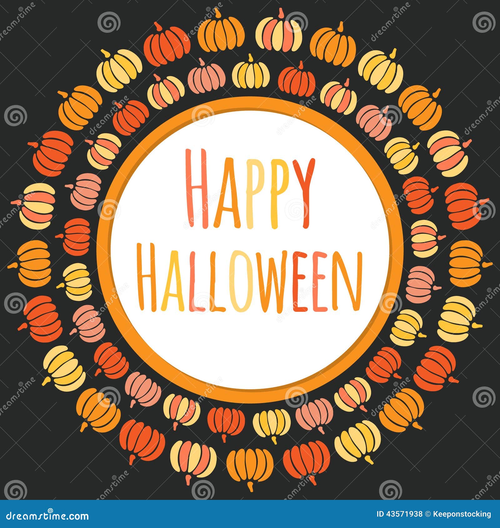 Download Happy Halloween Round Frame With Colorful Pumpkins Stock ...