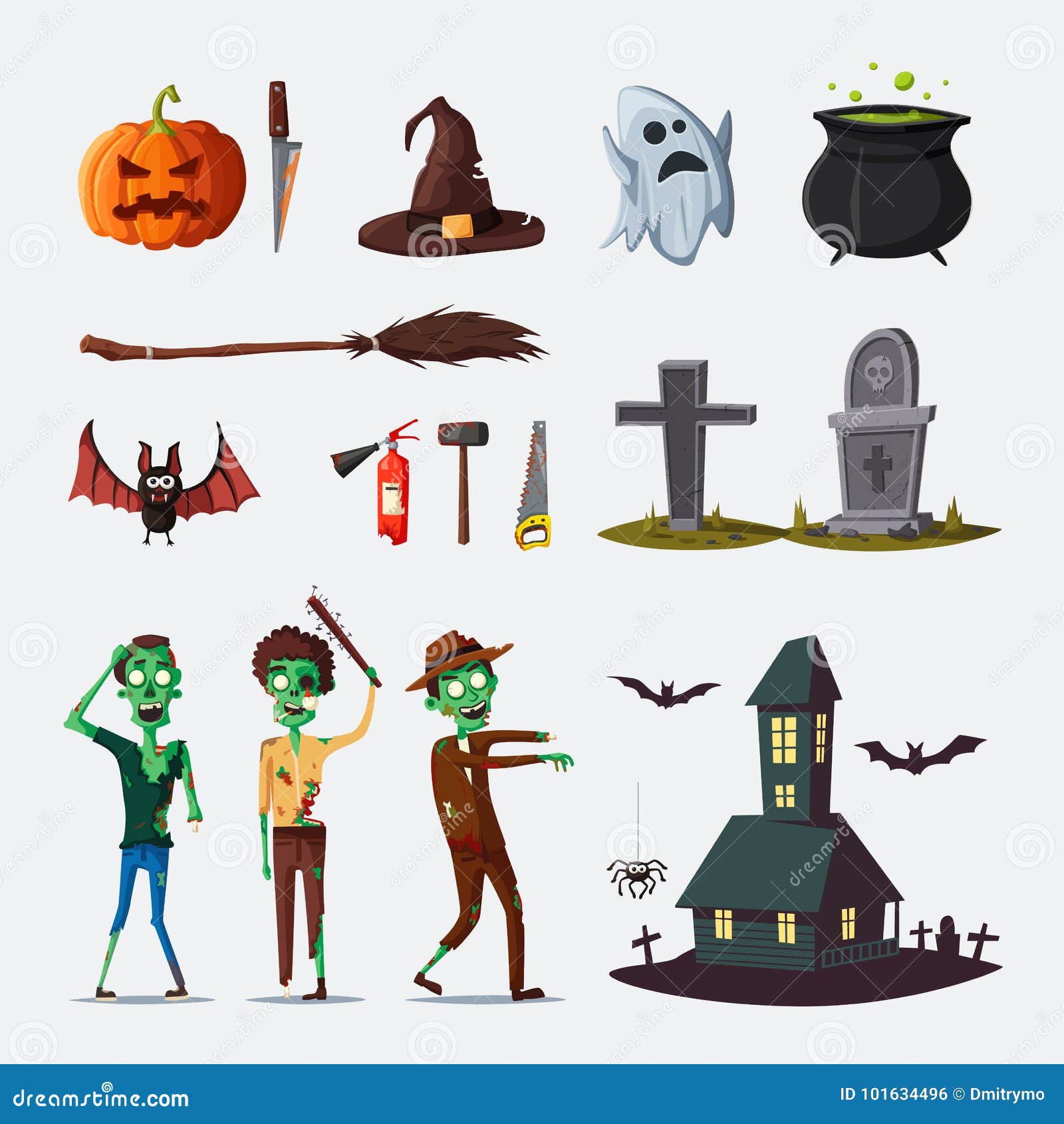Happy Halloween Set. Cartoon Vector Illustration Stock Vector ...