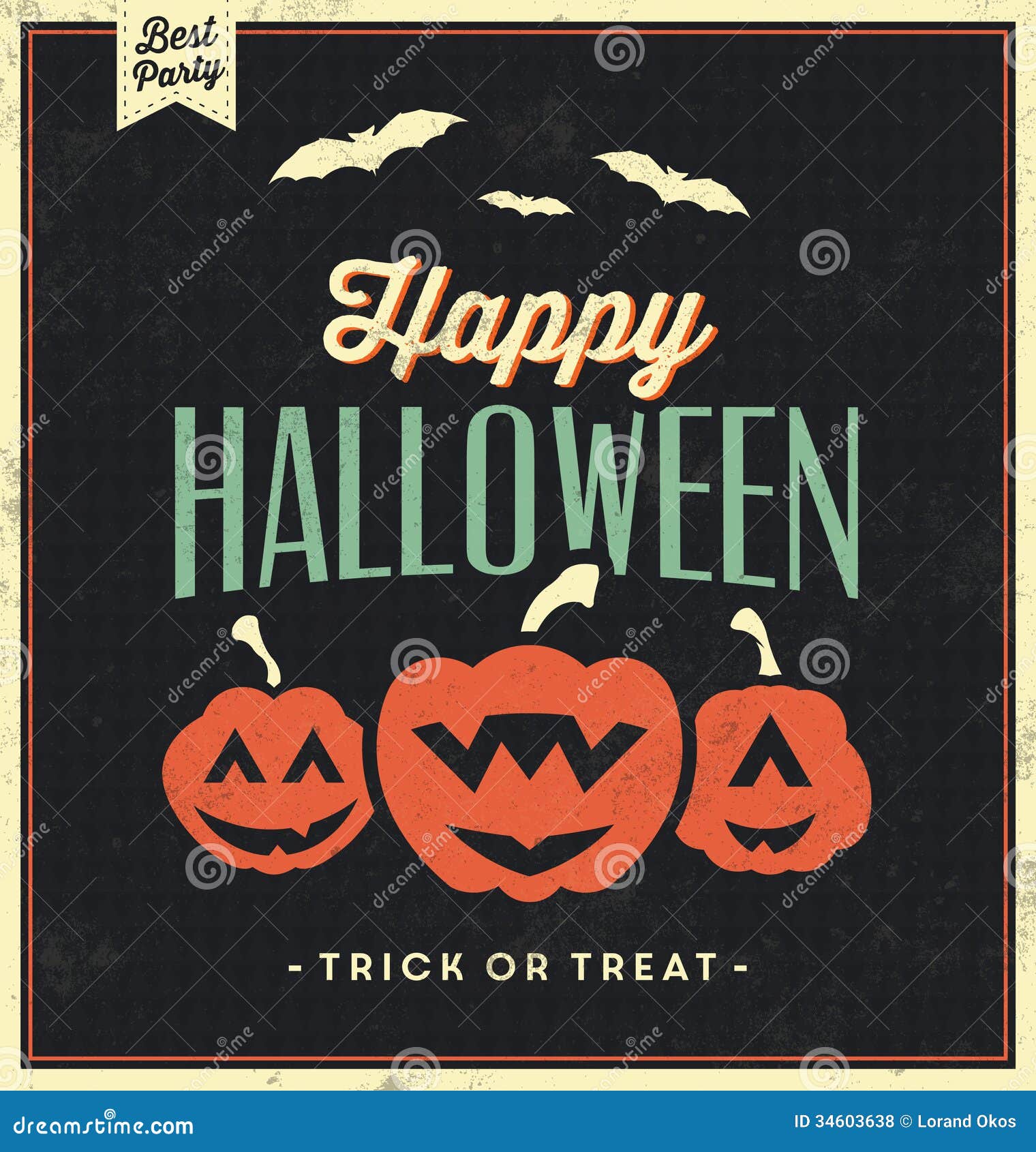 Happy Halloween Sign With Pumpkins - Vintage Template Royalty Free ...