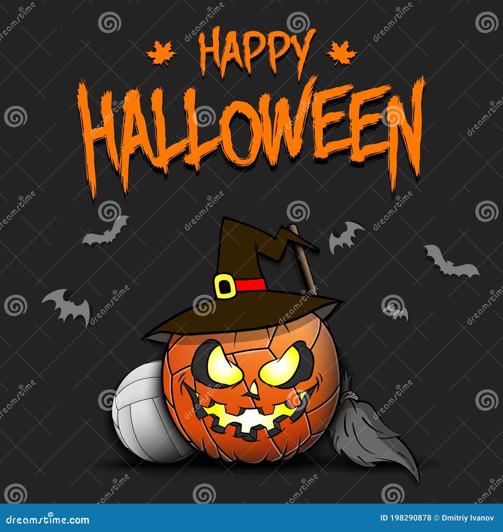 Happy Halloween. Volleyball Ball Pumpkin Stock Vector Illustration of