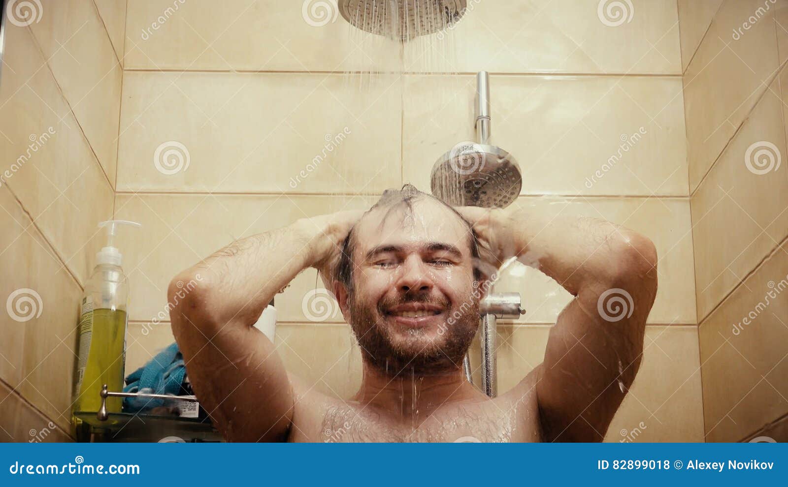 Happy Handsome Man Taking Shower Closeup Shot Stock Photo Image of