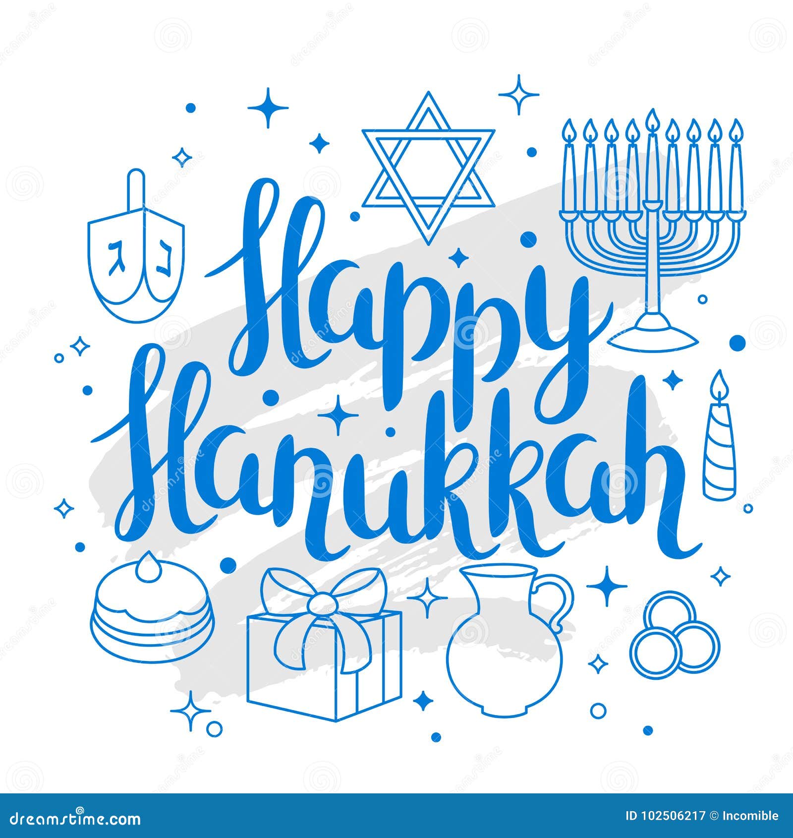 Happy Hanukkah Celebration Card with Holiday Objects Stock Vector ...