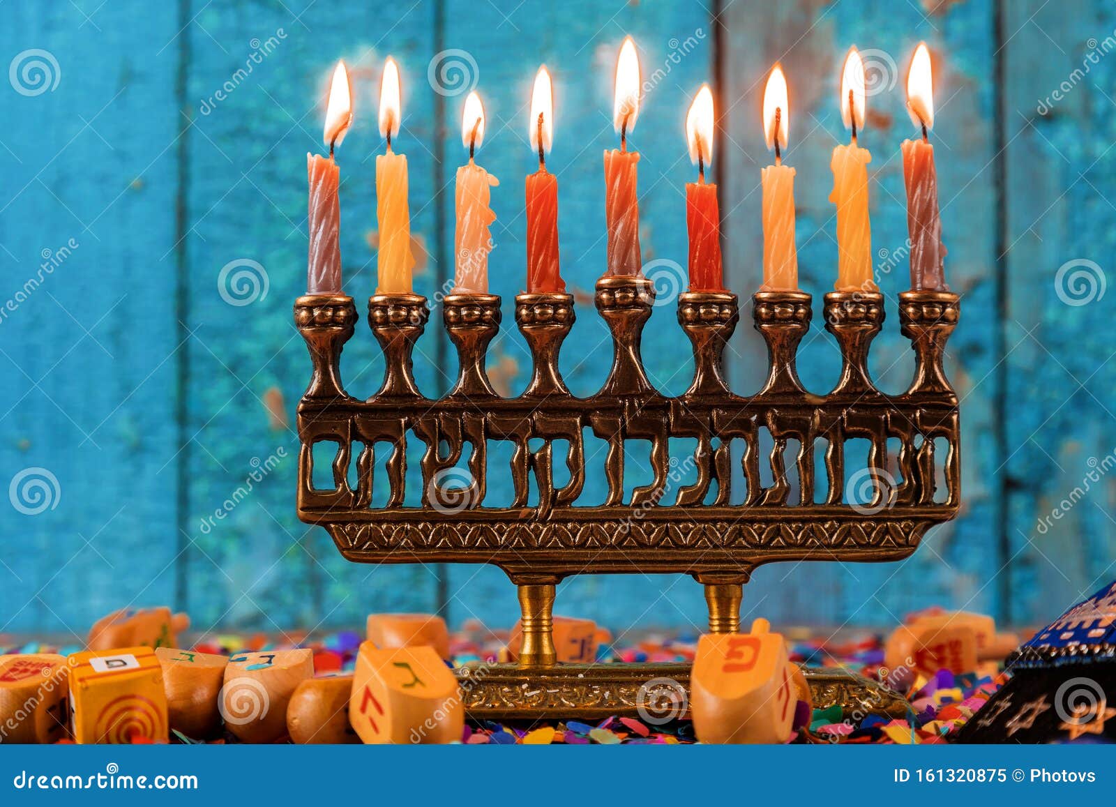 happy hanukkah of jewish holiday hanukkah with menorah