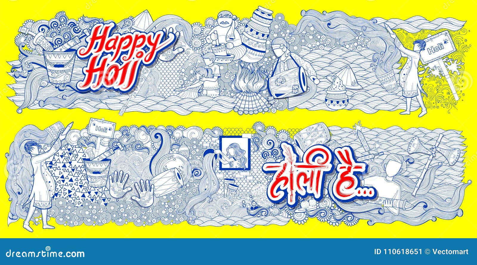 Happy Holi Doodle Background For Festival Of Colors Celebration