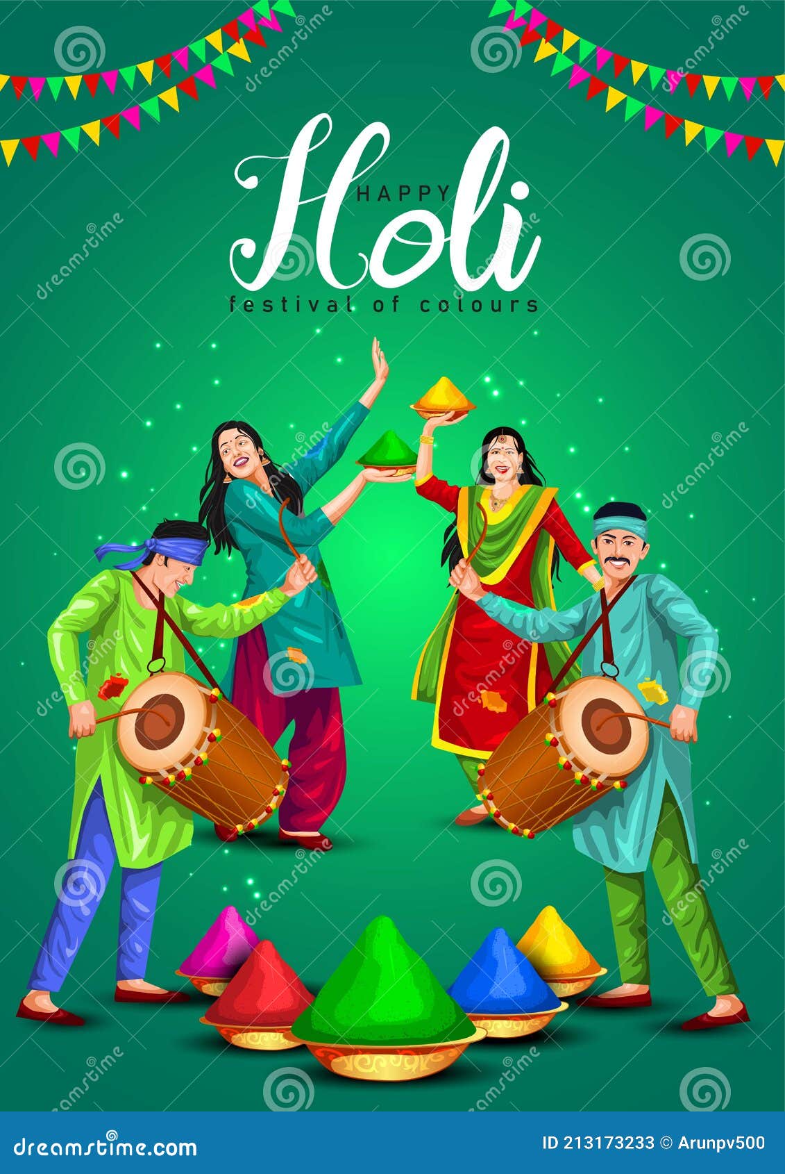 Happy Holi Festival. Indian People Dance with Holi Celebration Background.  Vector Illustration Design Stock Vector - Illustration of greeting, banner:  213173233