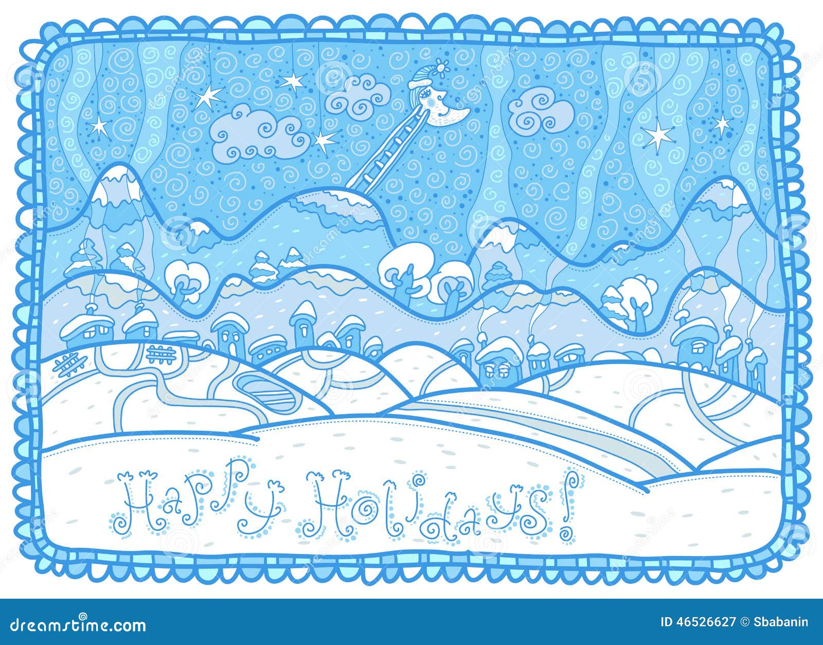 Happy Holidays! Blue Winter Landscape Stock Vector - Illustration of ...