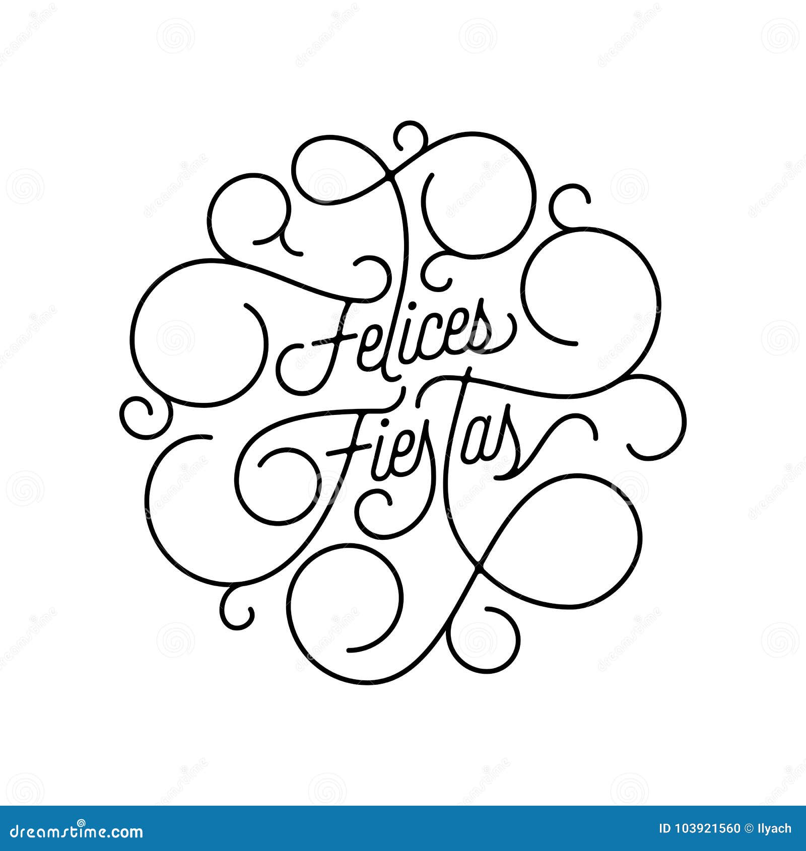 happy holidays felices fiestas flourish calligraphy lettering of swash line typography