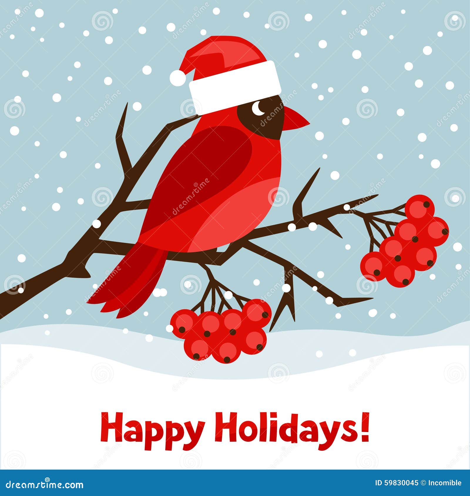 Happy Holidays Greeting Card With Bird Red Stock Vector Image 59830045