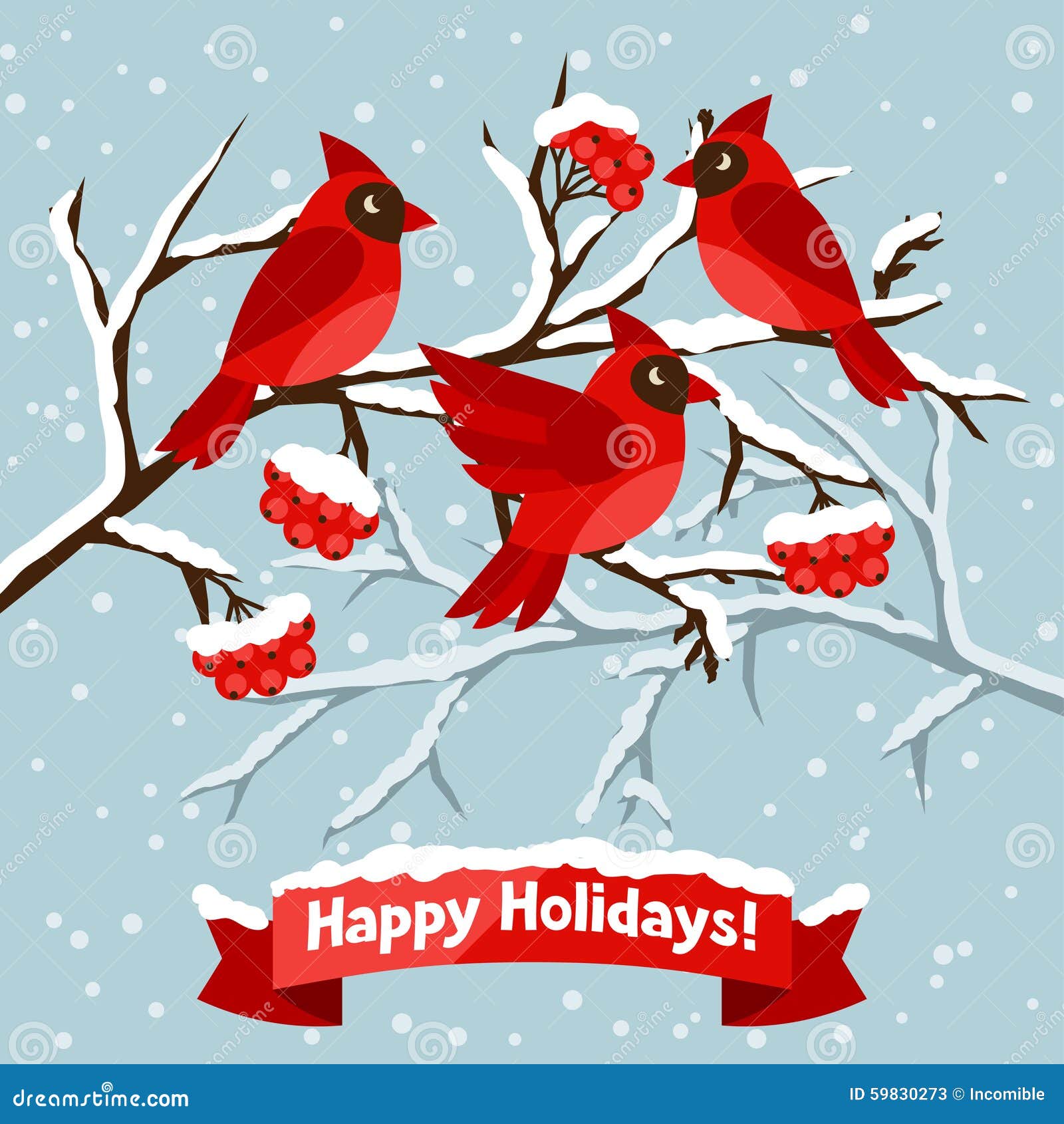 Happy Holidays Greeting Card with Birds Red Stock Vector Illustration of cardinal, party 59830273