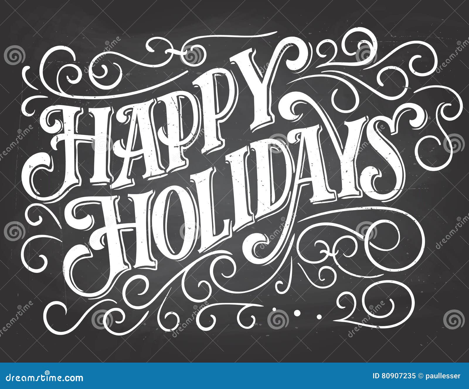 happy holidays hand-lettering on chalkboard background