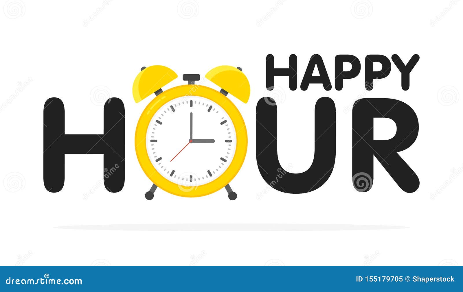 Happy Hour Alarm Clock Design, Vector Illustration Stock Vector