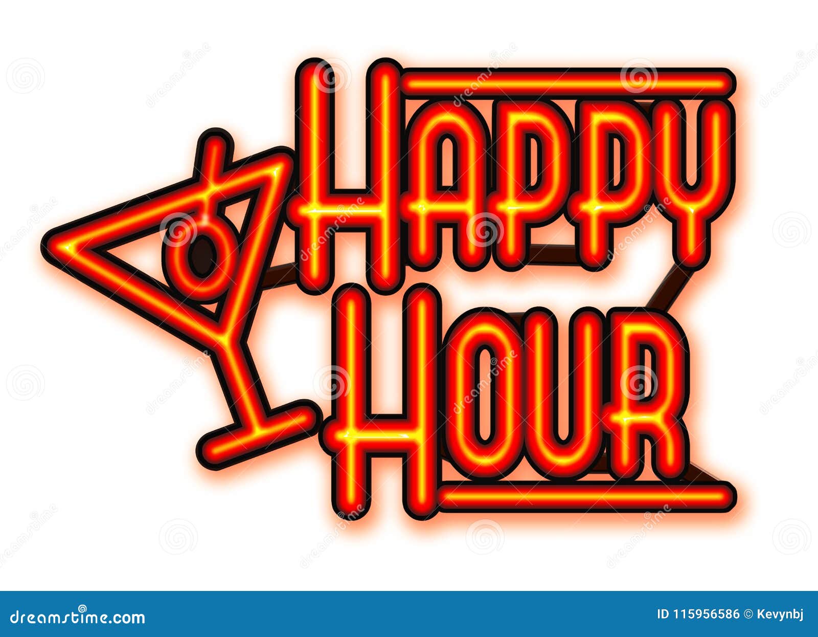 happy hour neon with cocktail glass