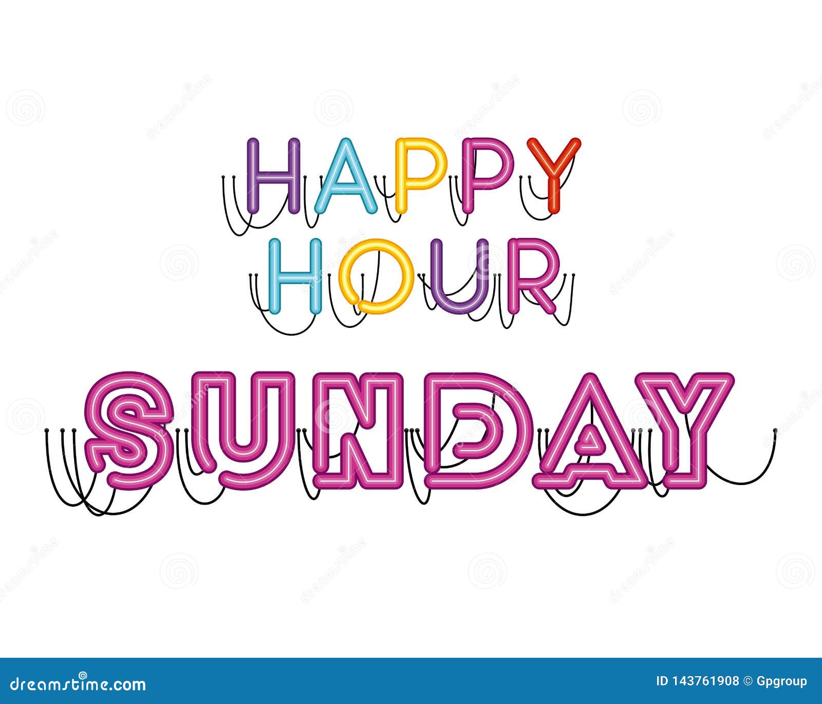 Happy Hour Sunday Label in Neon Light Icon Stock Vector Illustration of luminescent