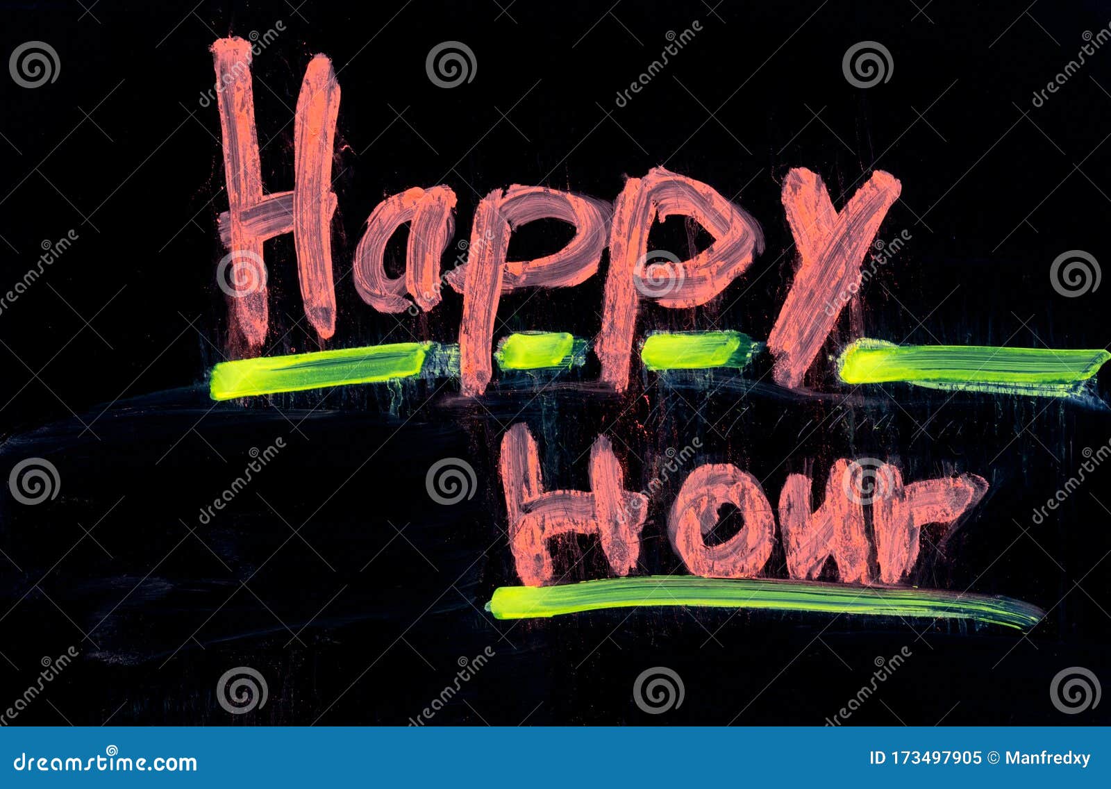 Happy Hour Written on Black Chalkboard with Chalk Stock Image Image