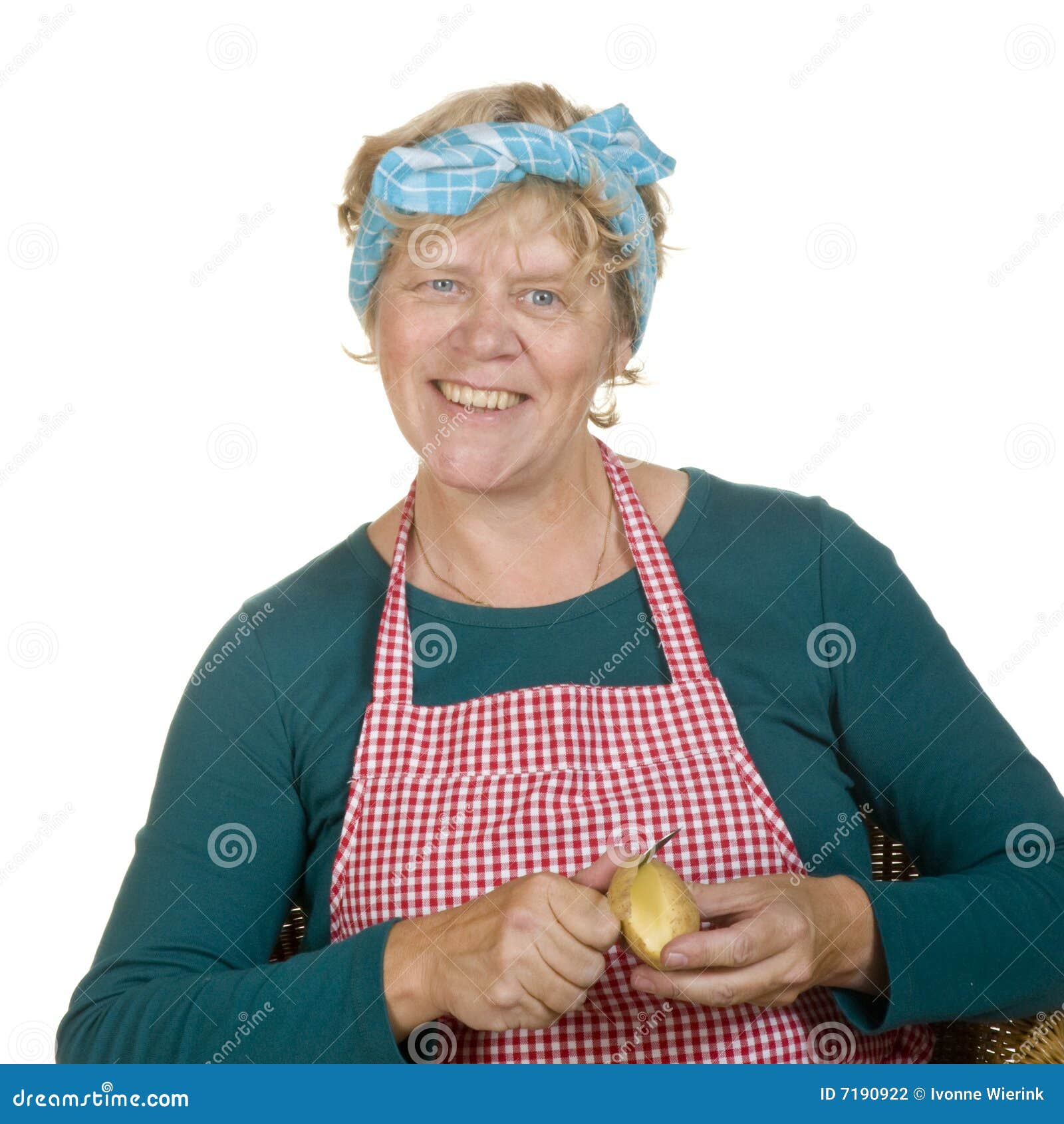 House Wife Wearing Apron Making. Steps Of Making Cooking Apple Cake