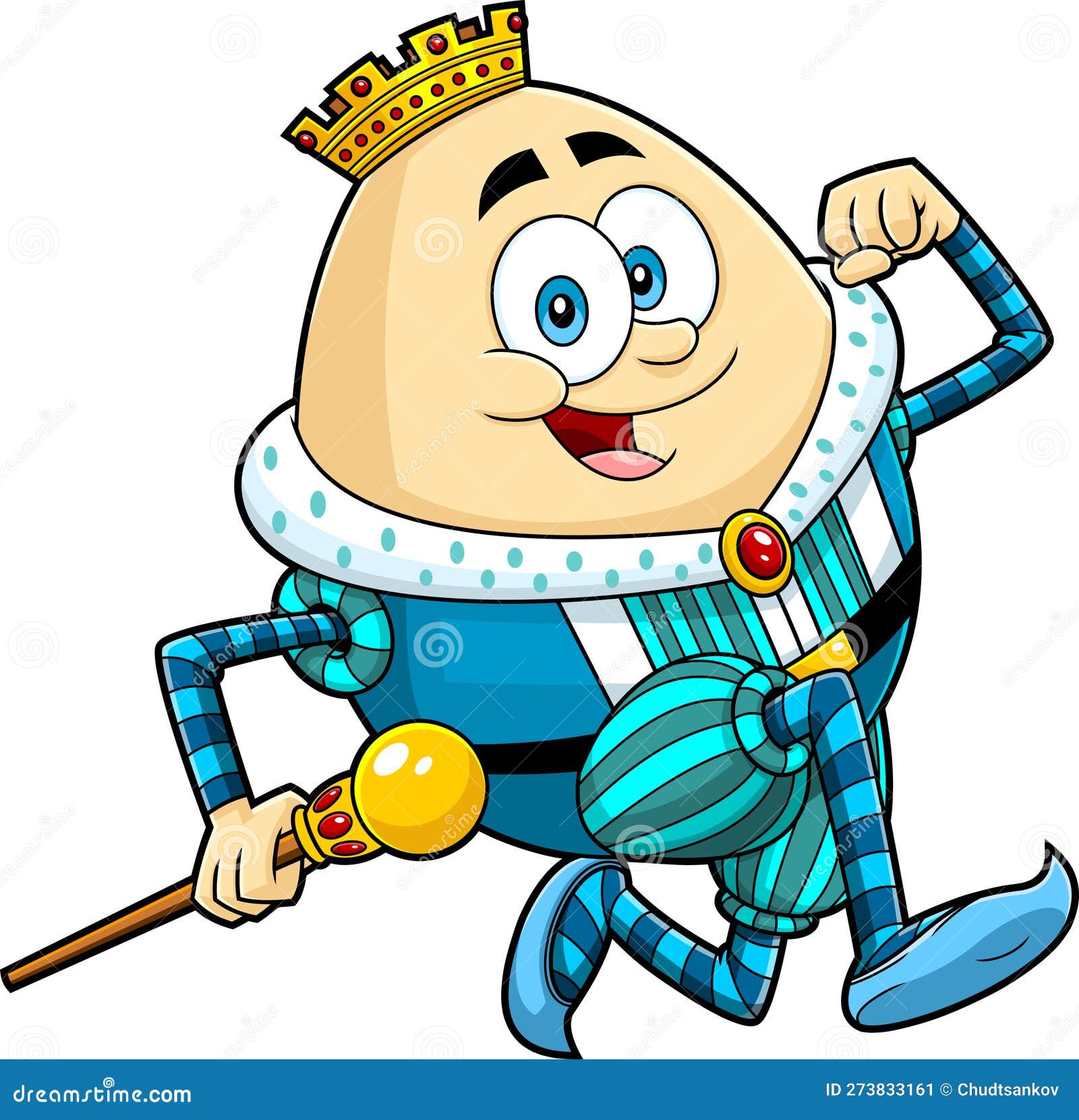 Happy Humpty Dumpty King Egg Cartoon Character Running Stock Vector
