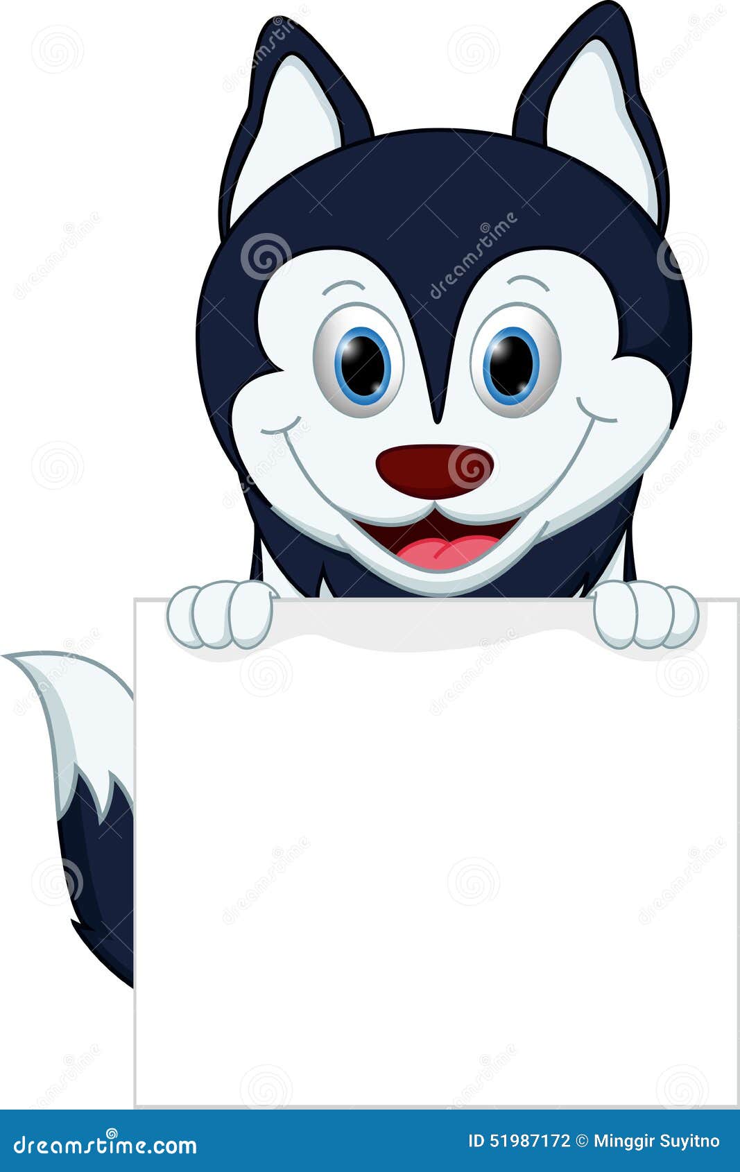 Illustration of Happy husky dog cartoon holding blank sign