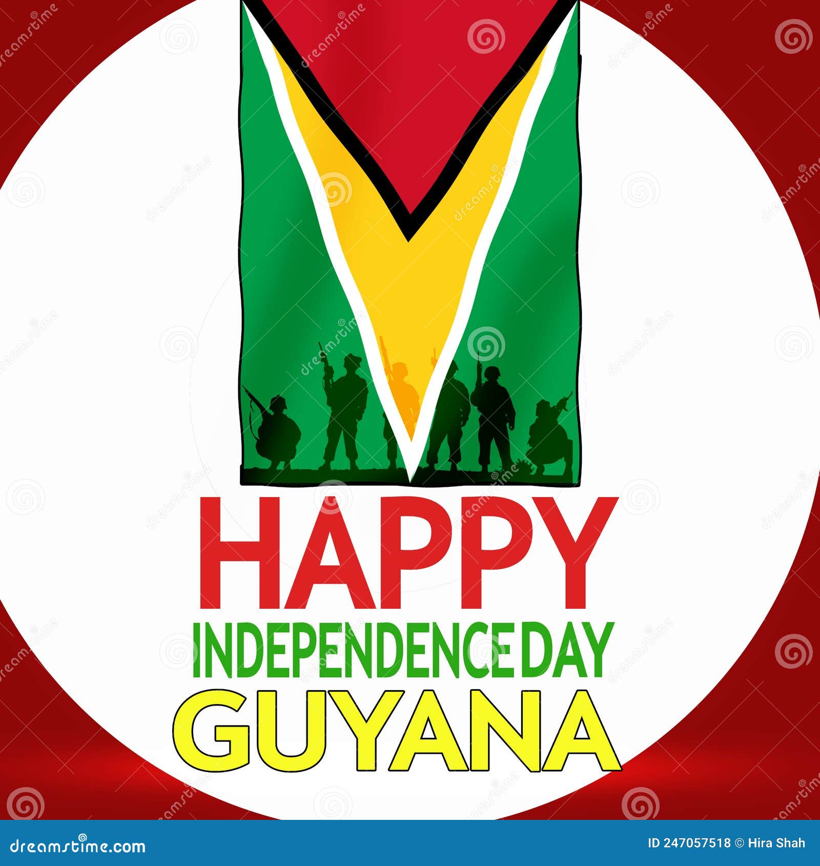Happy Independence Day Guyana Wallpaper with Waving Flag. Abstract