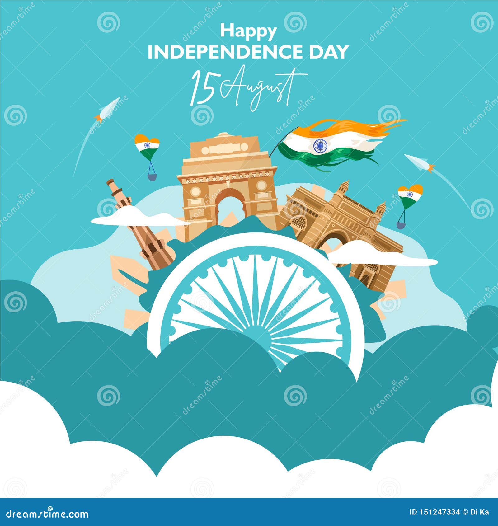Happy Independence Day India 15 August For Flyer Poster Banner Background Design With Concept The Heritage Building Composit Stock Vector Illustration Of Festival Creative 151247334