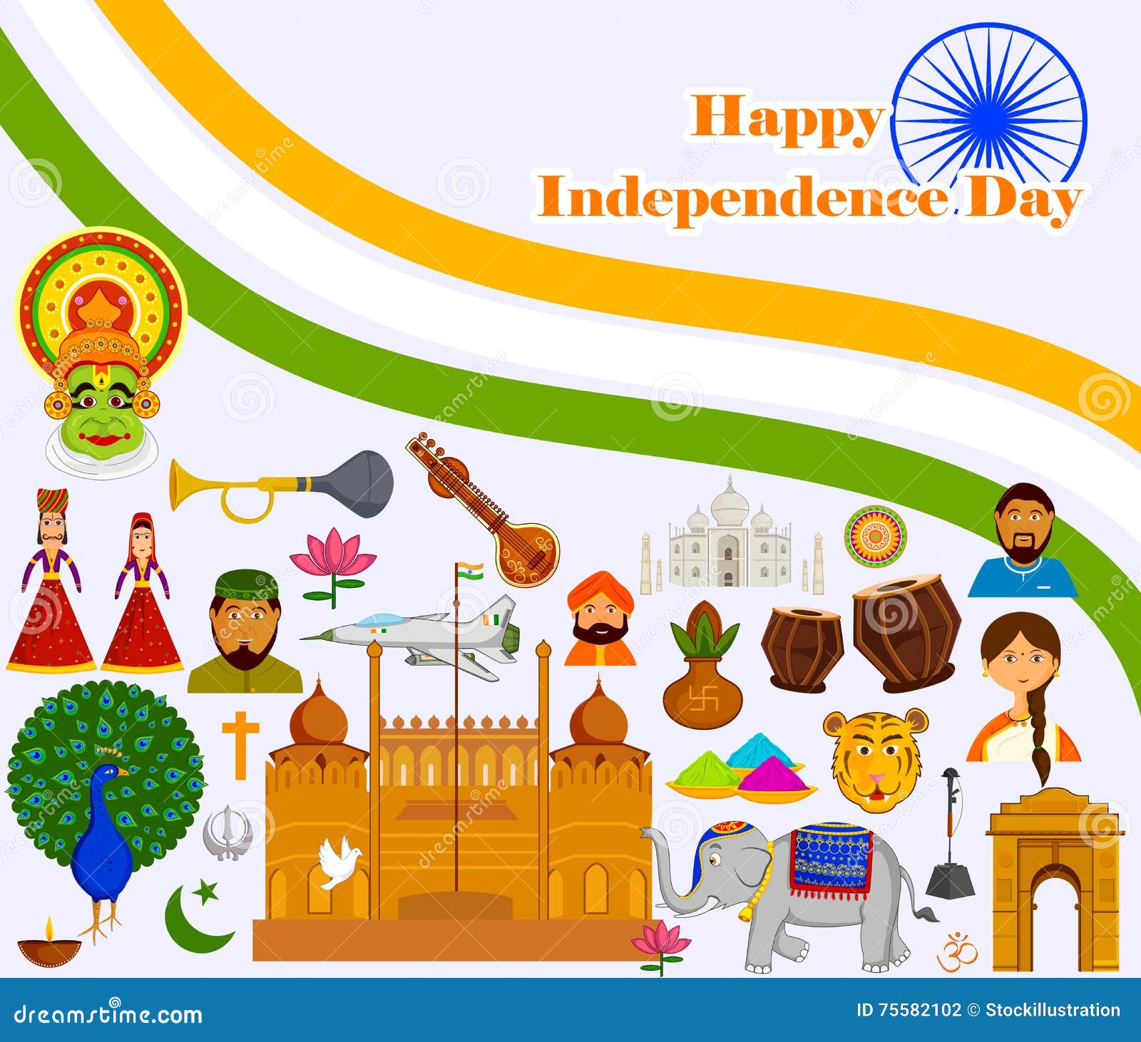 Happy Independence Day of India Stock Vector - Illustration of freedom ...