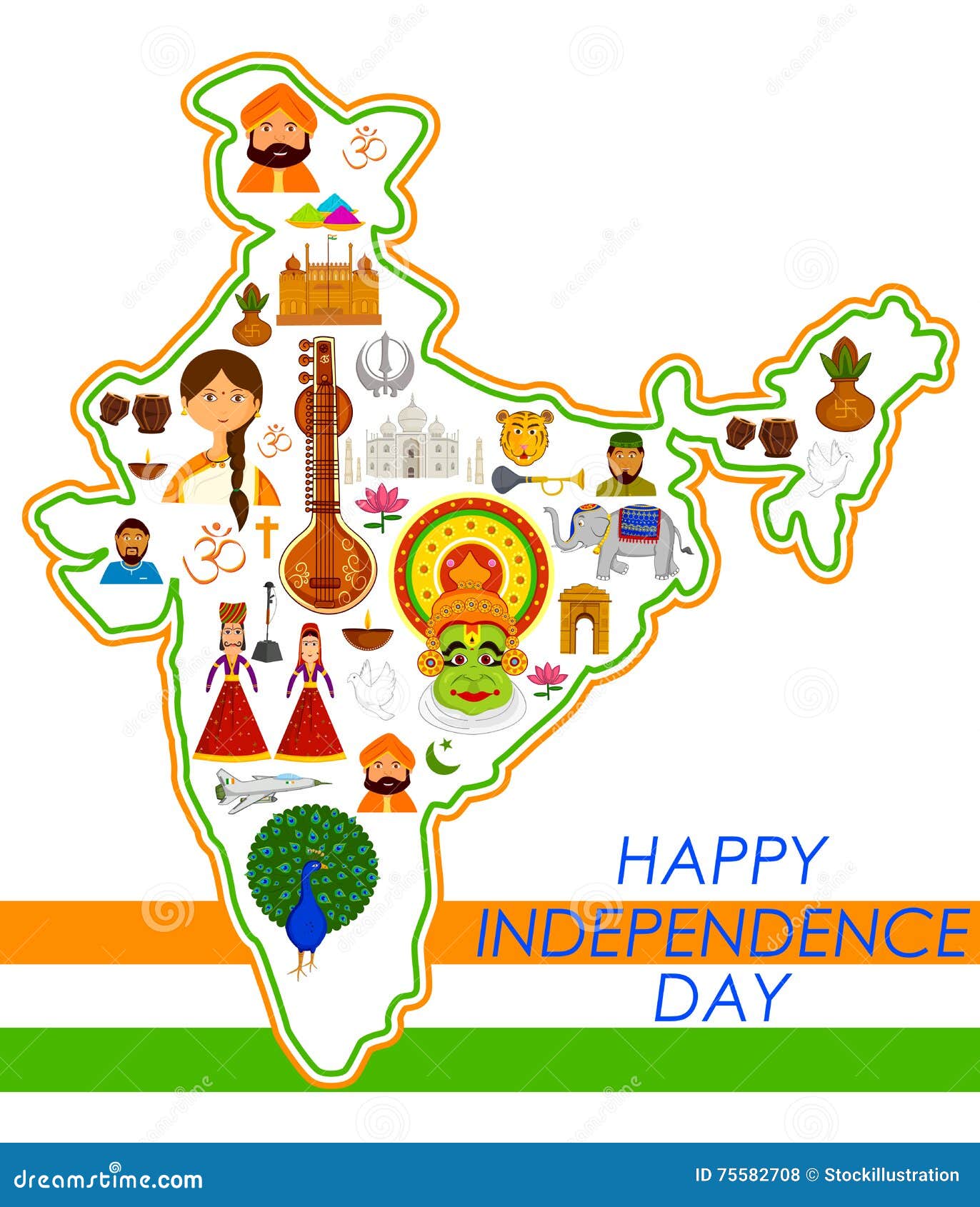 Happy Independence Day of India Stock Vector - Illustration of hinduism ...