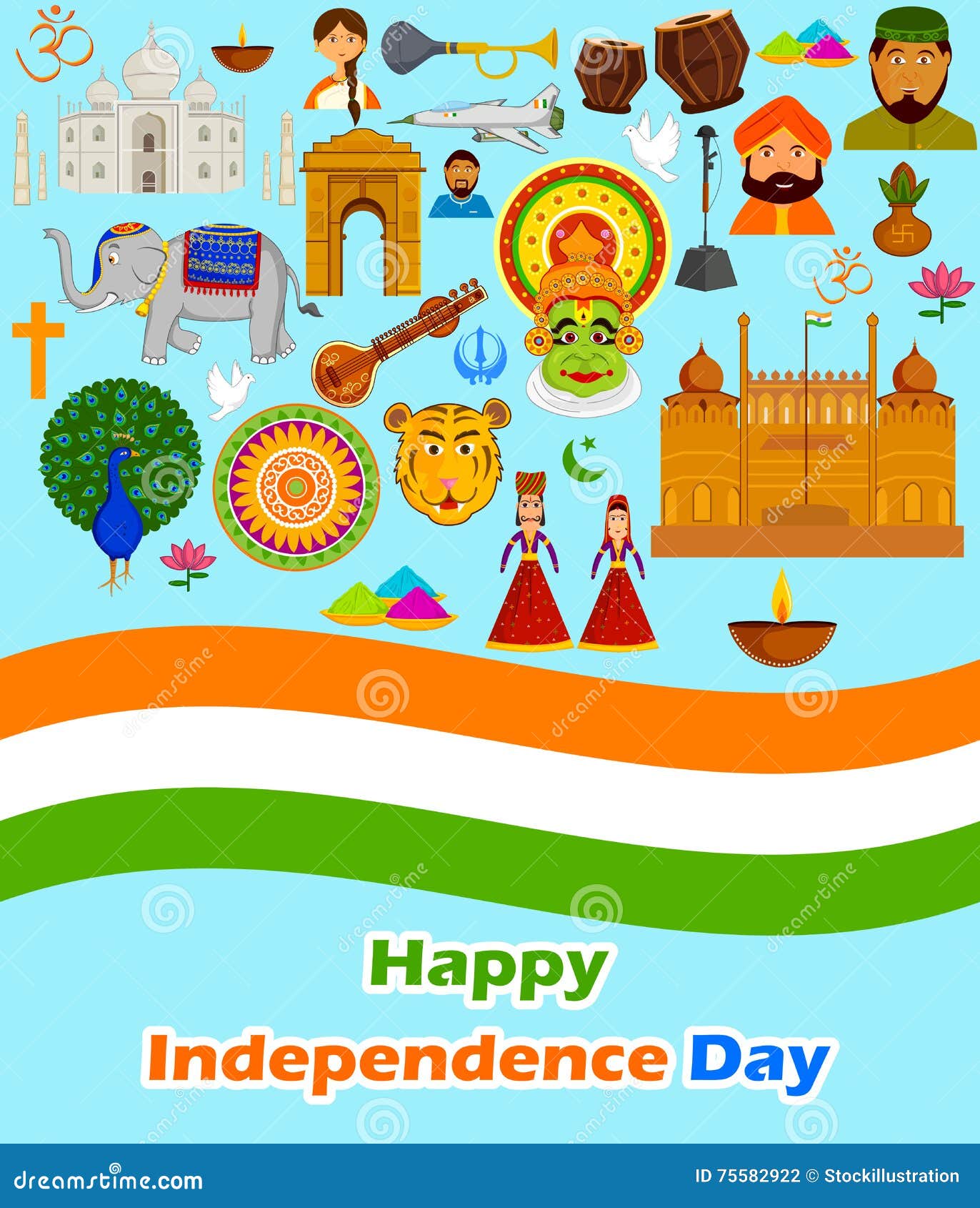 Happy Independence Day Of India Stock Vector - Illustration of monument ...