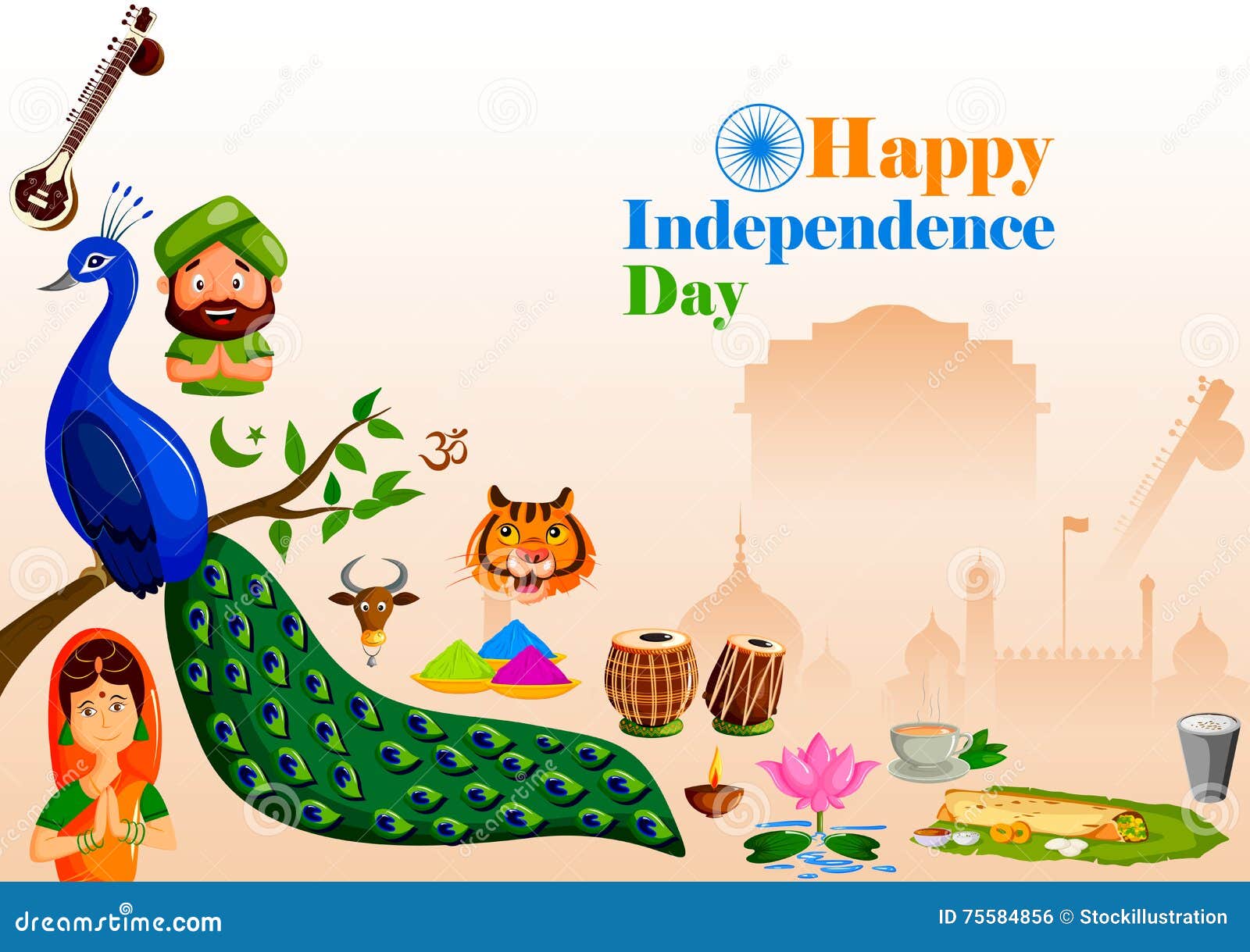 Happy Independence Day Of India Stock Vector - Illustration of hinduism ...