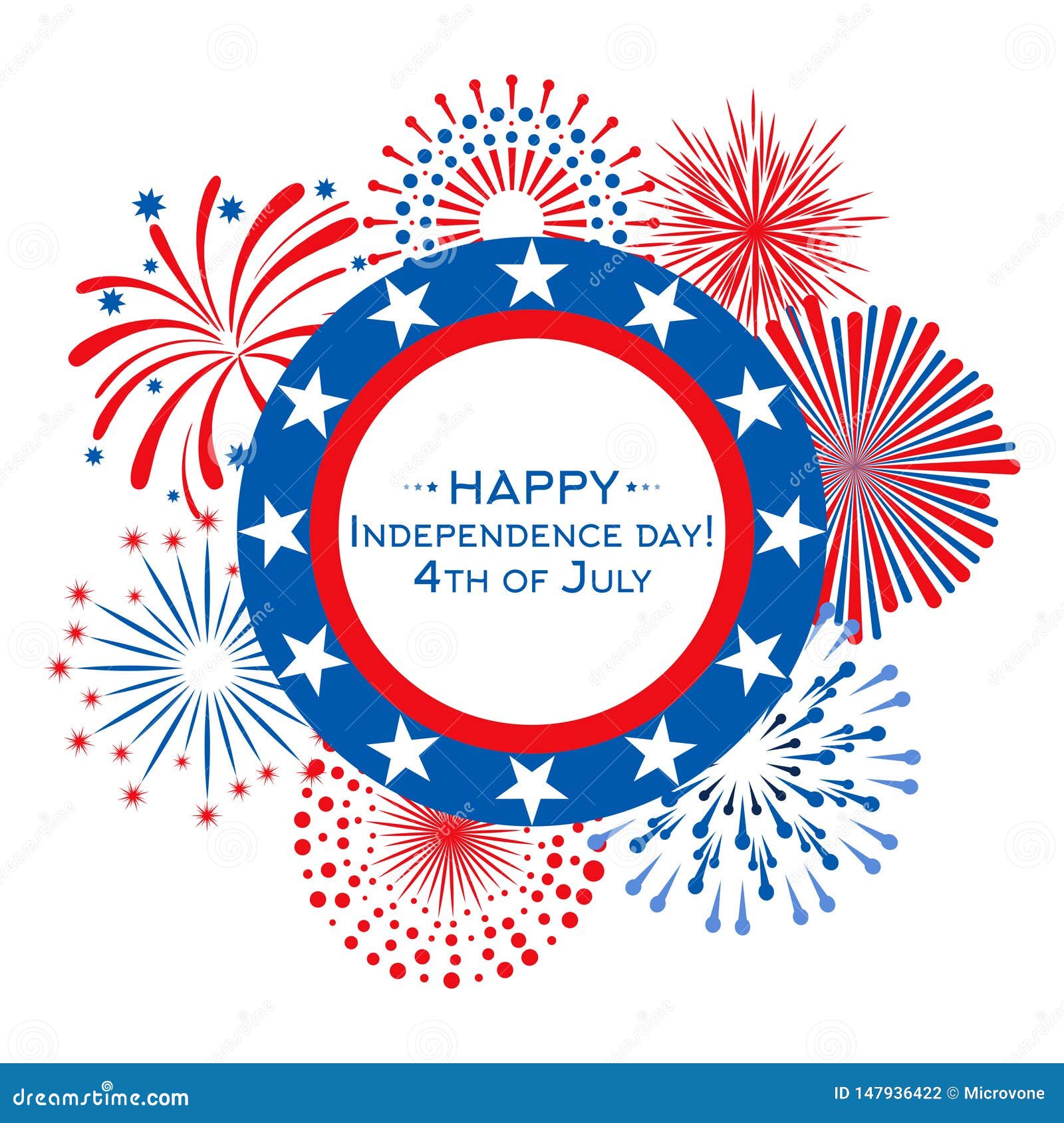 happy independence day  card with fireworks. 4th july banner template