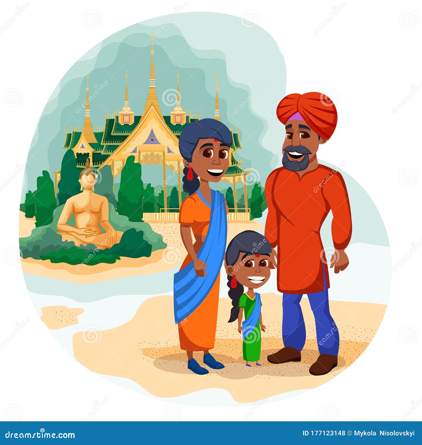 Happy Indian Family Against Background with Temple Stock Vector - Illustration of husband, cute: 177123148 Happy Indian Family Against Background with Temple Stock Vector - Illustration of husband, cute: 177123148