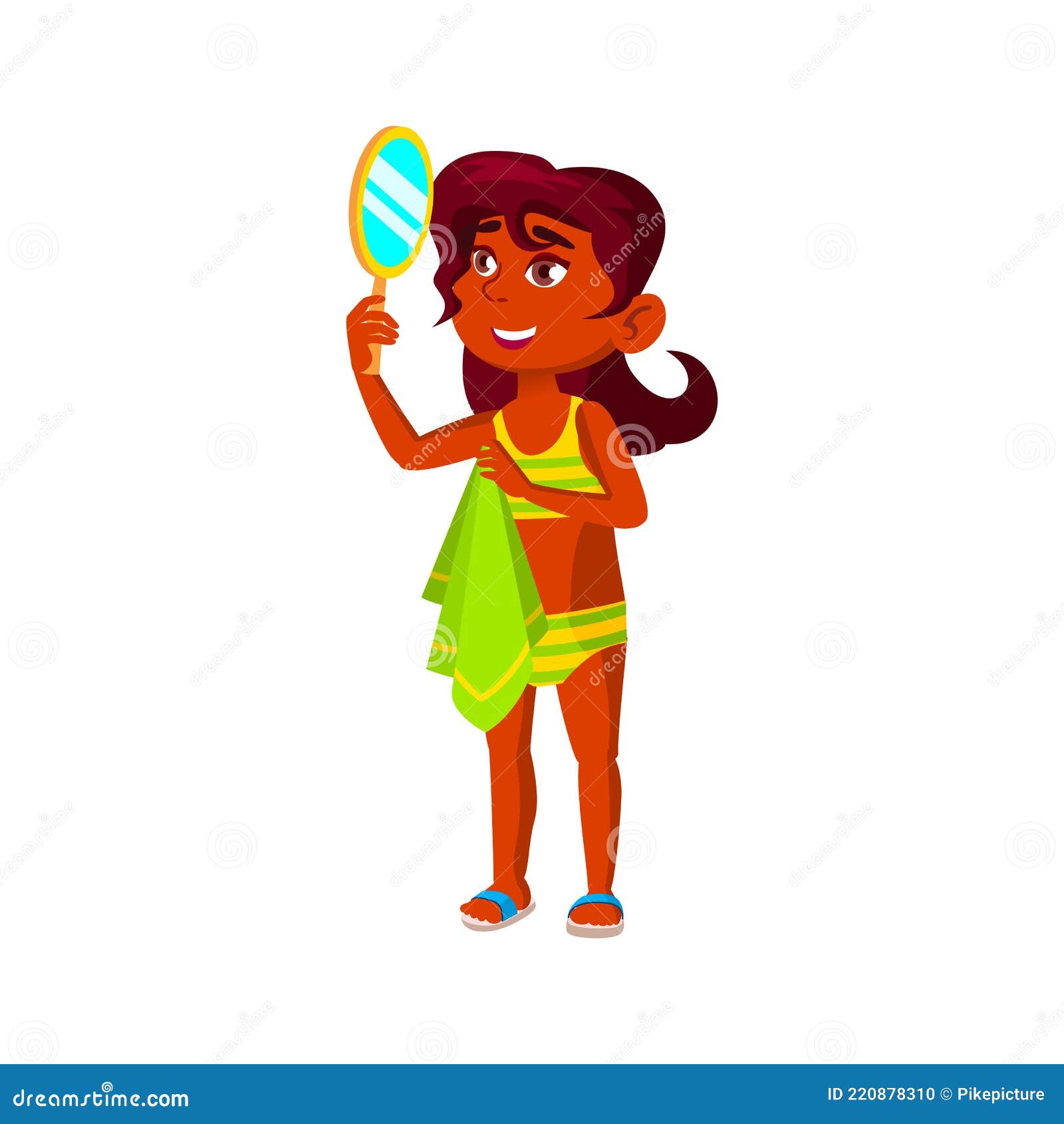 Happy Indian Girl with Towel Looking Mirror Reflection Cartoon Vector Stock  Vector - Illustration of college, lesson: 220878310