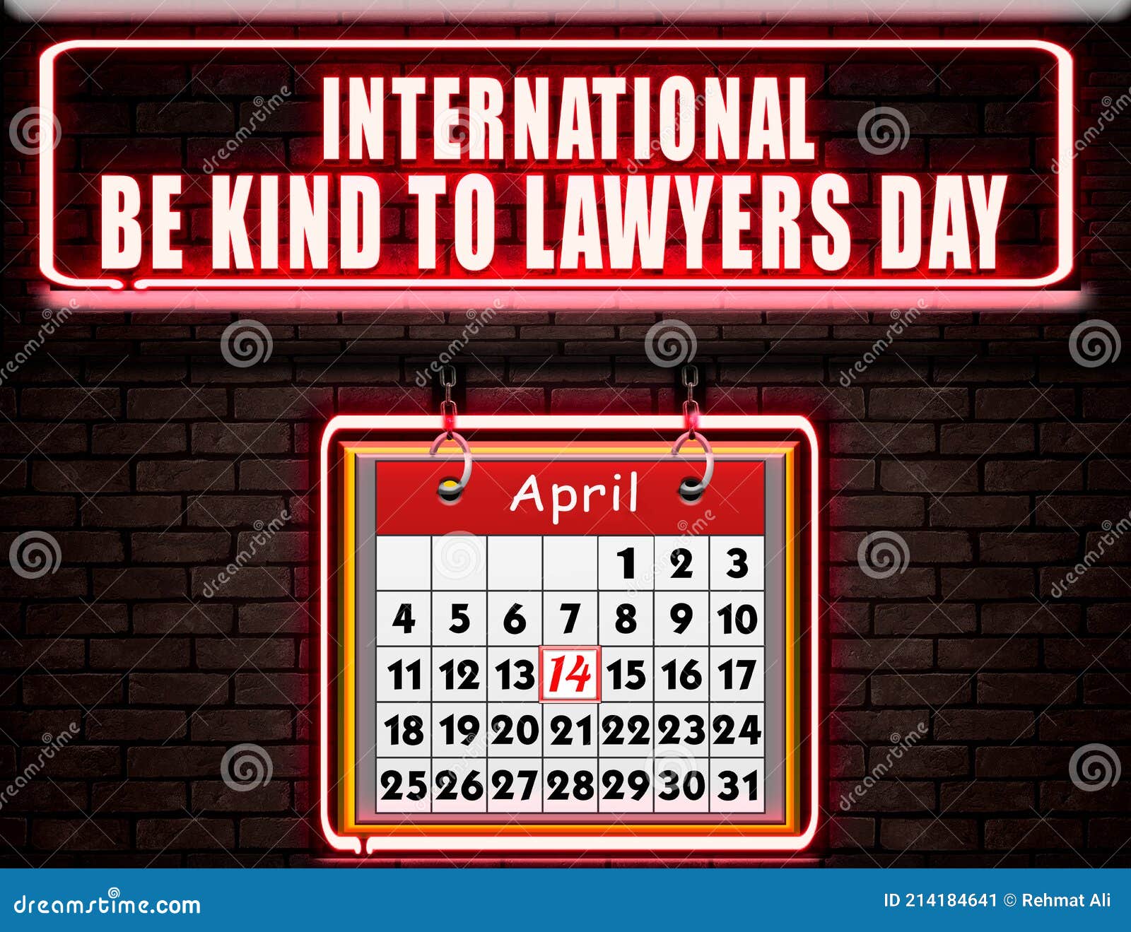 14 April , International Be Kind To Lawyers Day, Neon Text Effect on